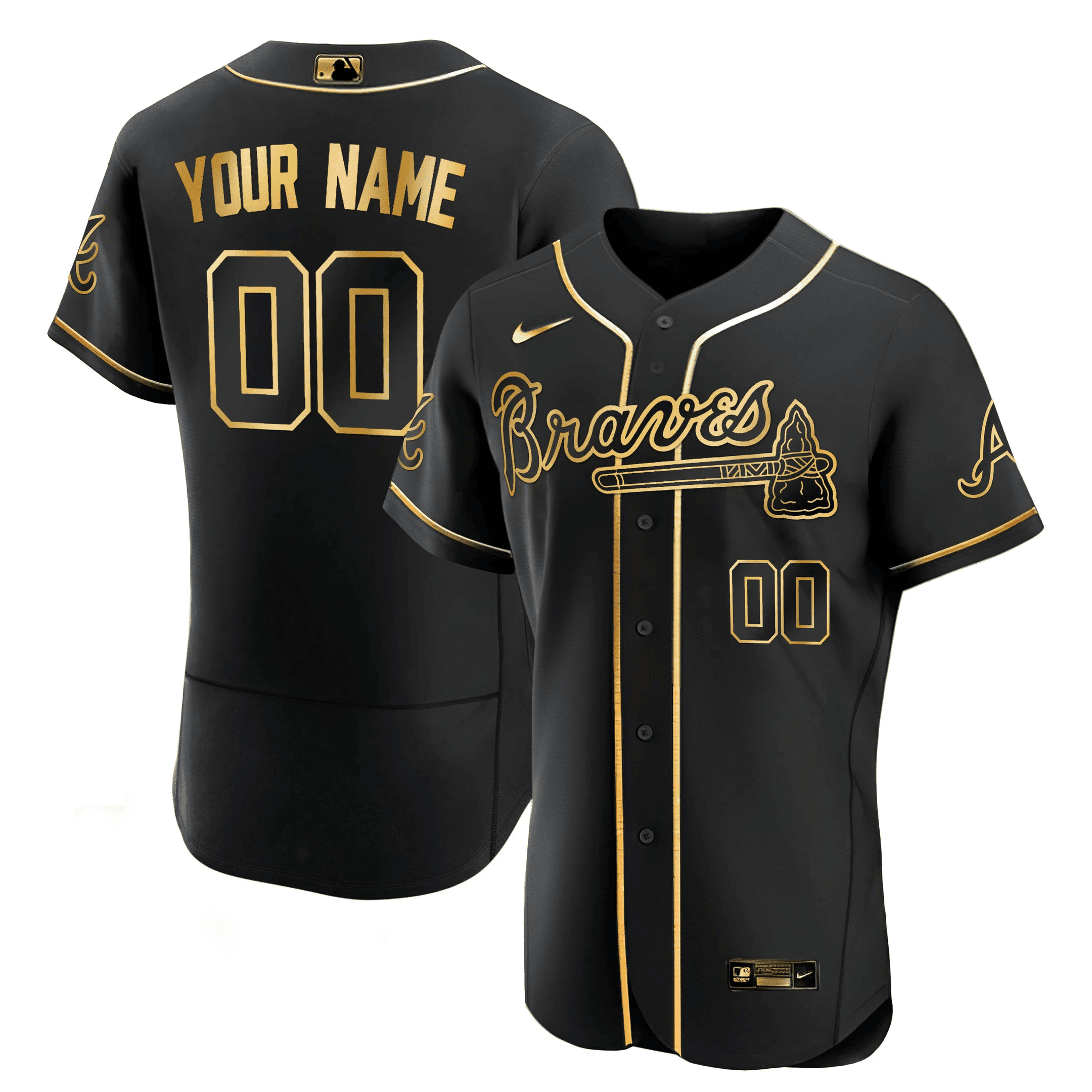 Atlanta Braves Black Gold & White Gold Custom Jersey - All Stitched