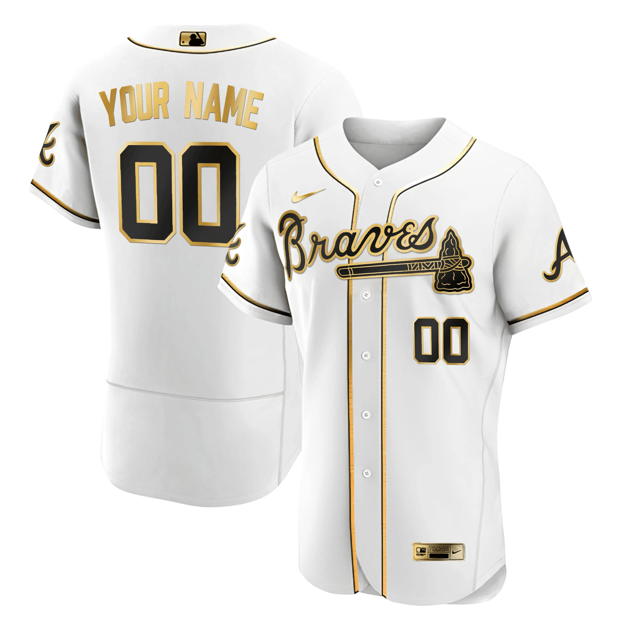 Atlanta Braves Black Gold & White Gold Custom Jersey - All Stitched - Image 3