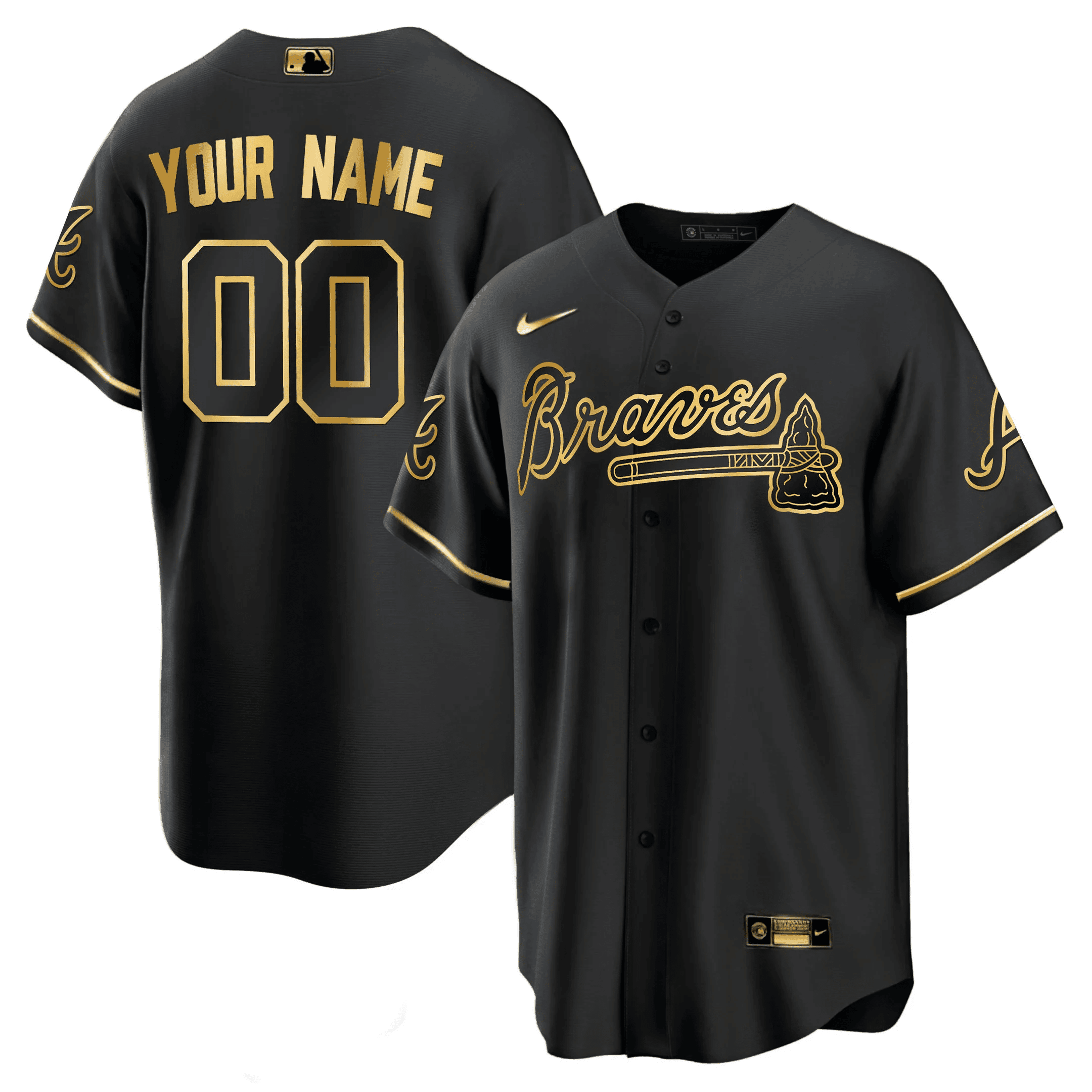 Atlanta Braves Black Gold & White Gold Custom Jersey - All Stitched - Image 2