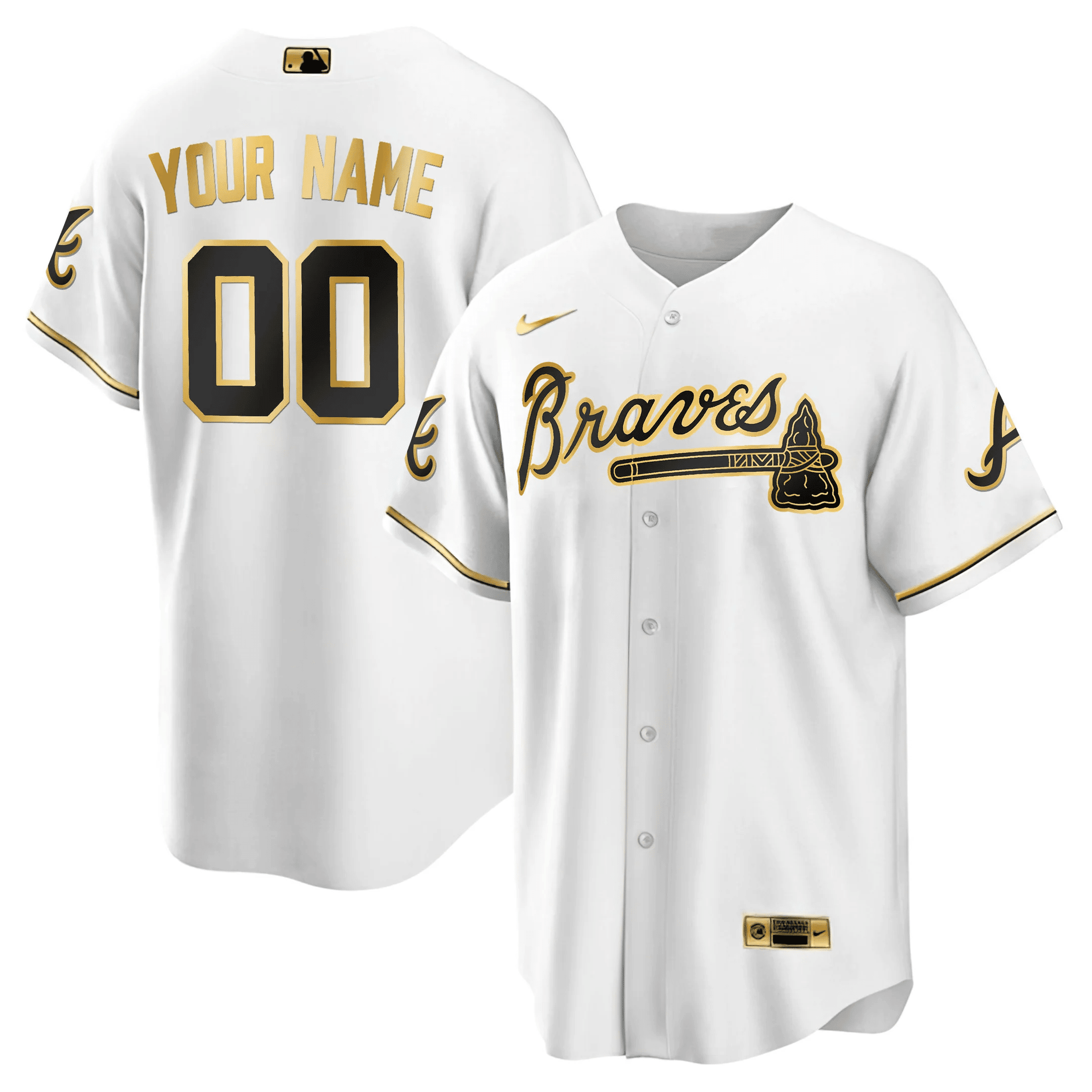 Atlanta Braves Black Gold & White Gold Custom Jersey - All Stitched - Image 4