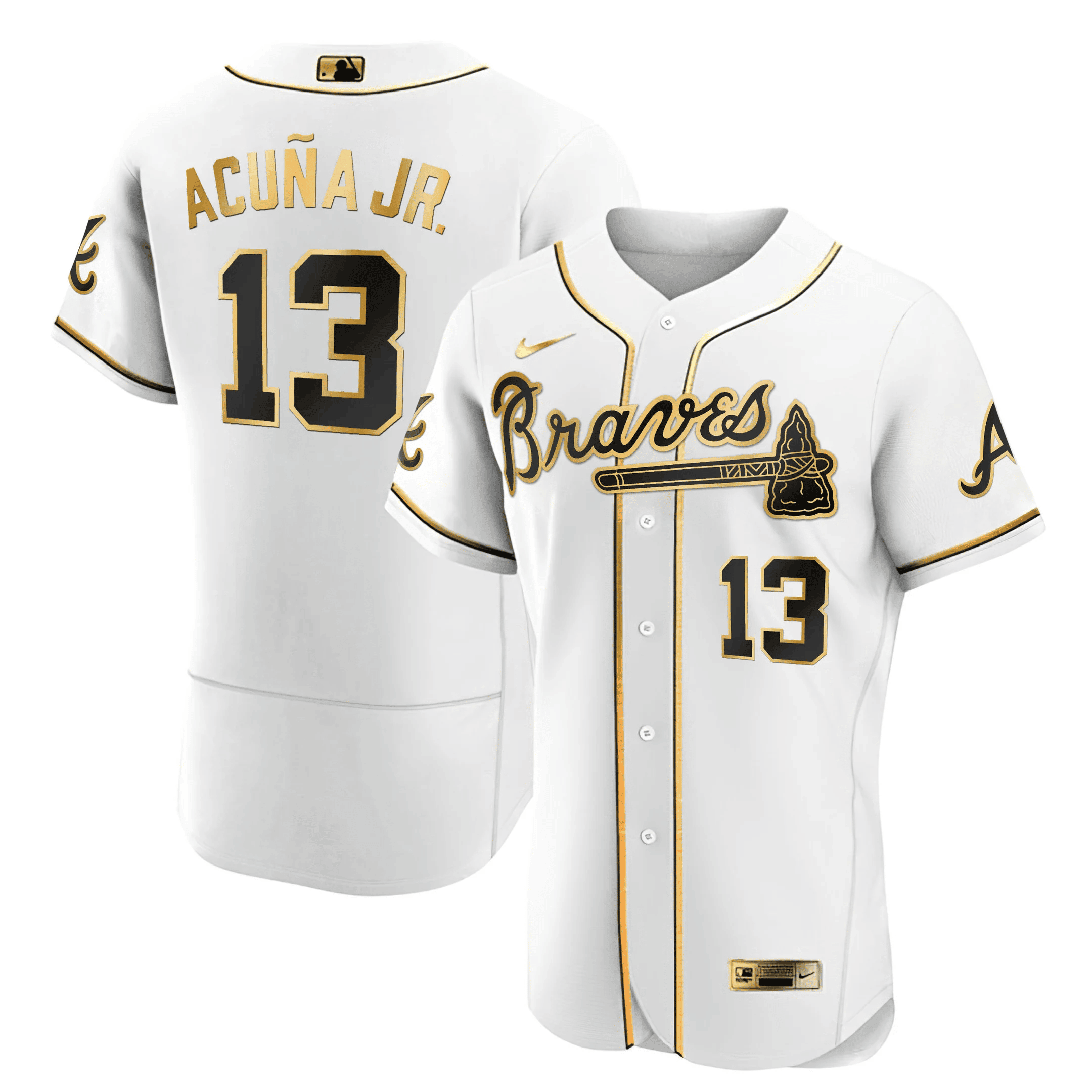 Ronald Acuña Jr. Atlanta Braves Black Gold Jersey - All Stitched - Image 3