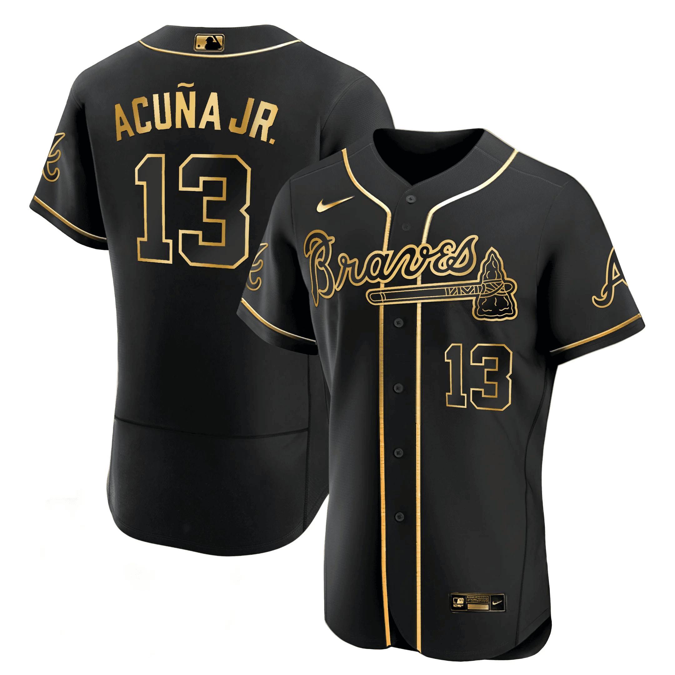 Ronald Acuña Jr. Atlanta Braves Black Gold Jersey - All Stitched