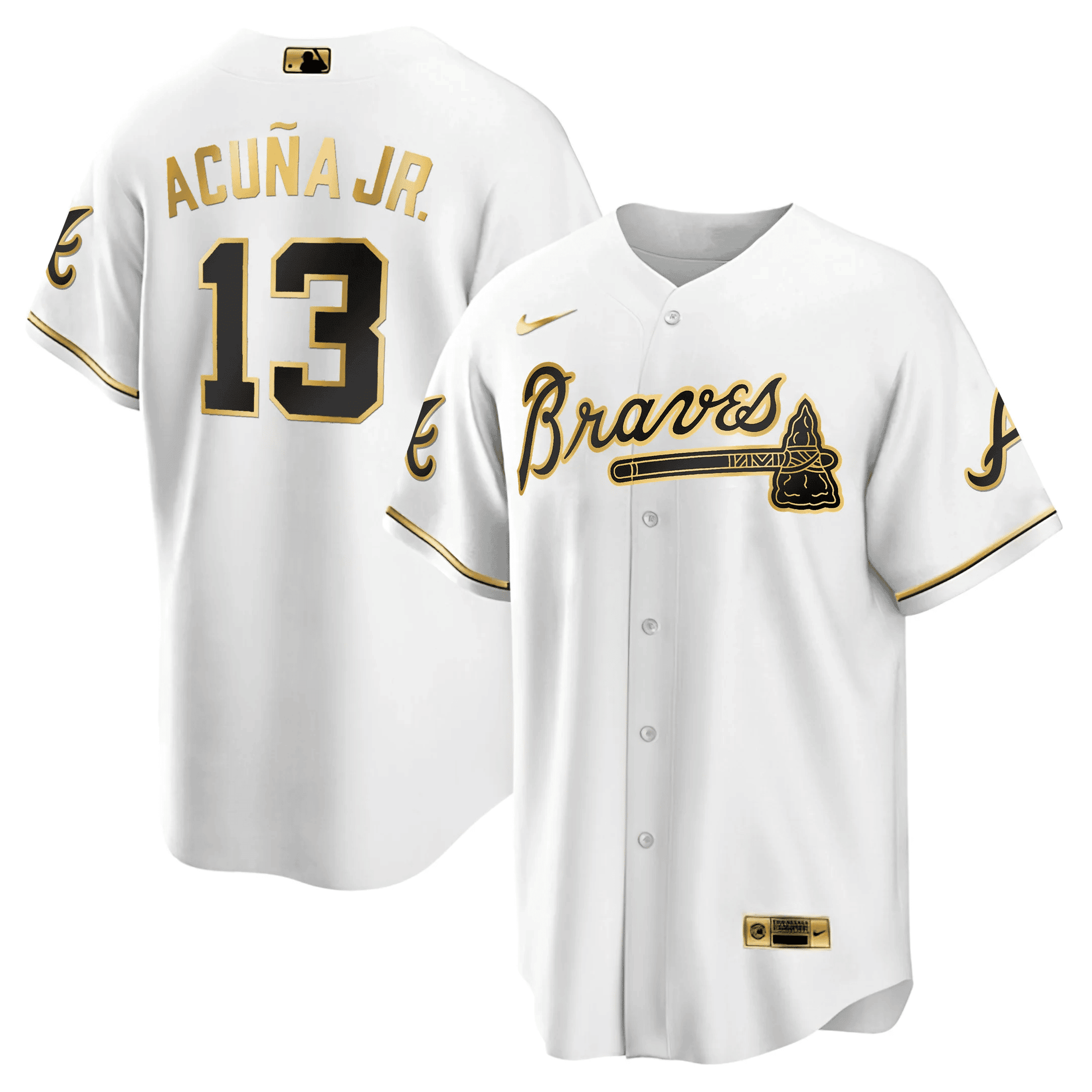 Ronald Acuña Jr. Atlanta Braves Black Gold Jersey - All Stitched - Image 4