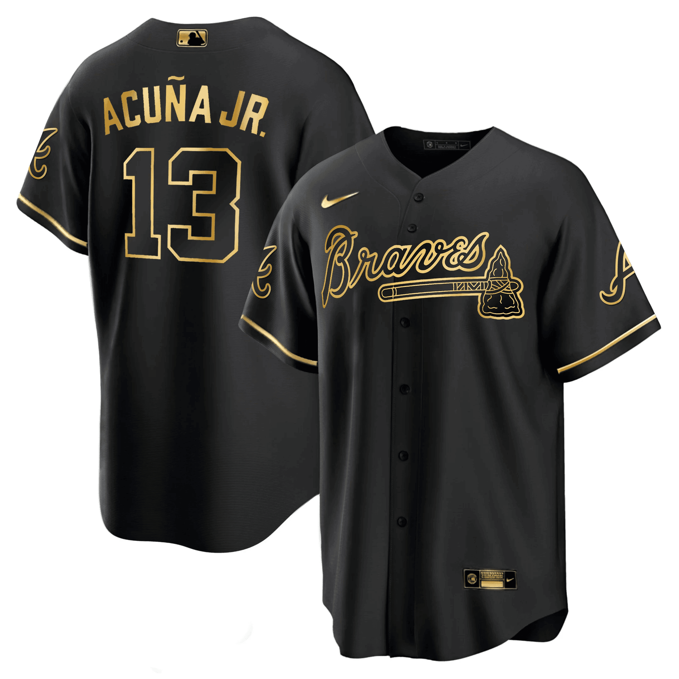 Ronald Acuña Jr. Atlanta Braves Black Gold Jersey - All Stitched - Image 2
