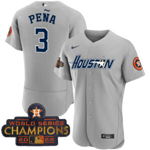 Men's Houston Astros Gray & Gold 2023 Champions Patch Jersey - All Stitched