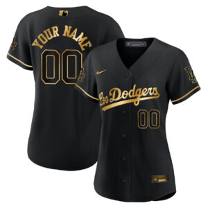 Women's Los Angeles Dodgers Black Gold Custom Jersey - All Stitched