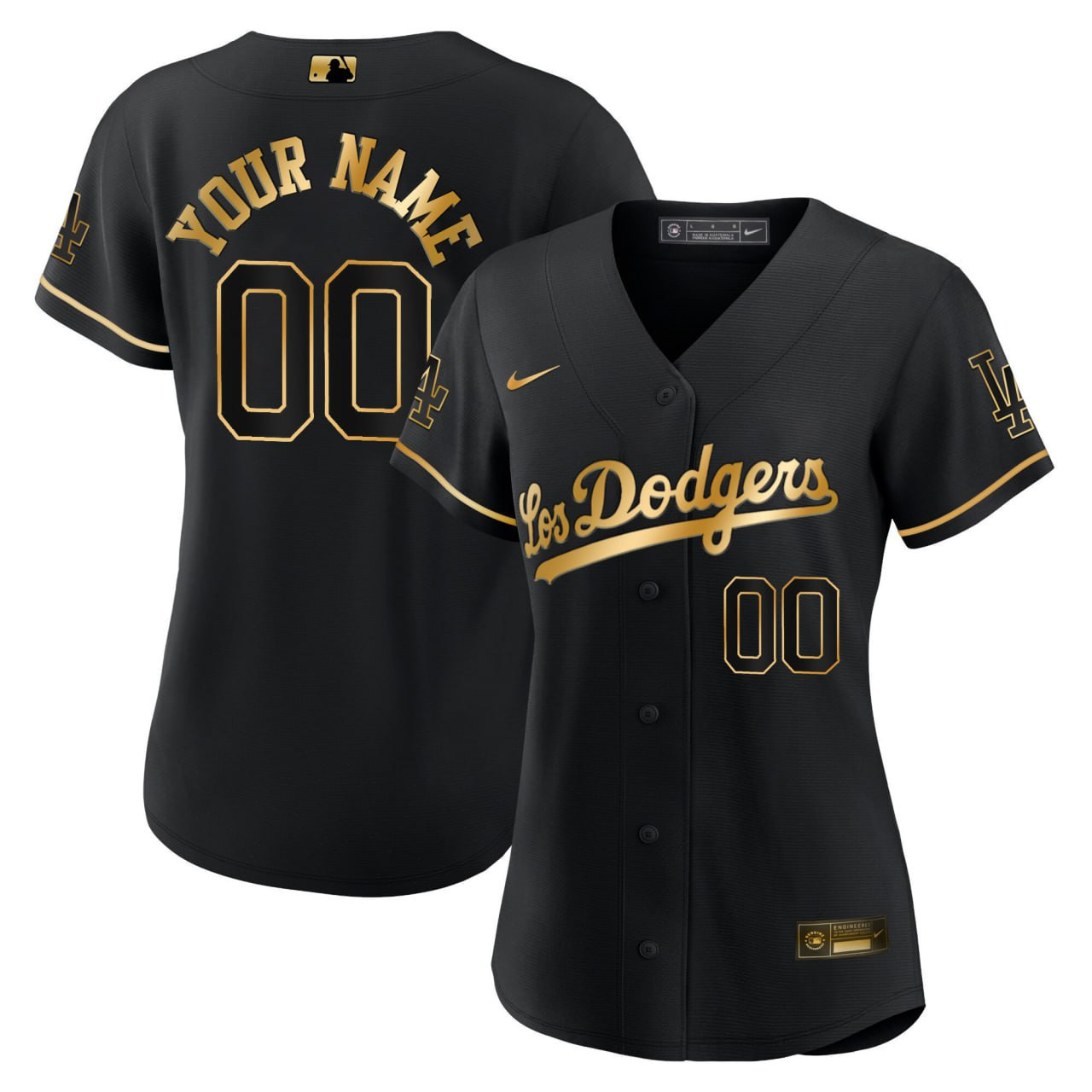 Women's Los Angeles Dodgers Black Gold Custom Jersey - All Stitched