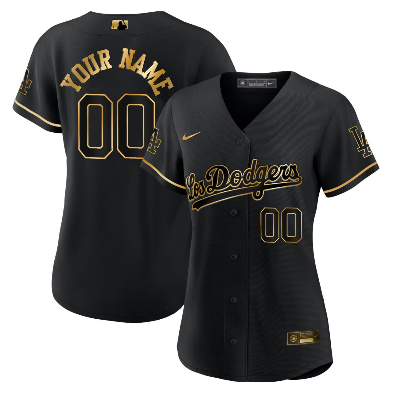 Women's Los Angeles Dodgers Black Gold Custom Jersey - All Stitched - Image 2