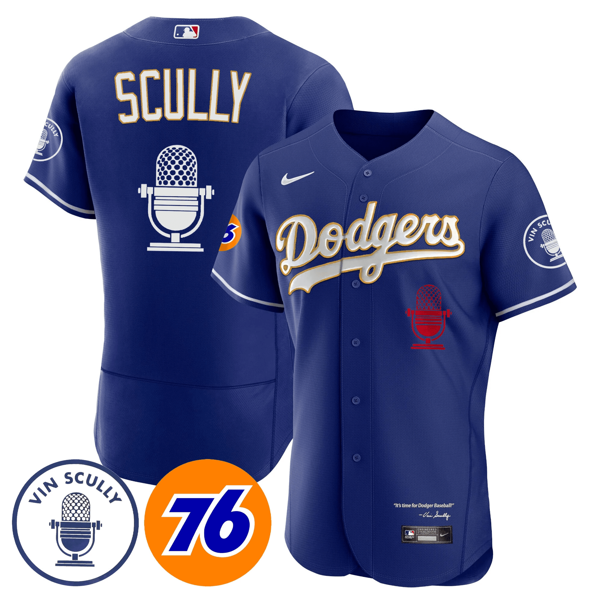 Men's Los Angeles Dodgers Vin Scully 76 Patch Gold Trim Jersey - All Stitched - Image 3