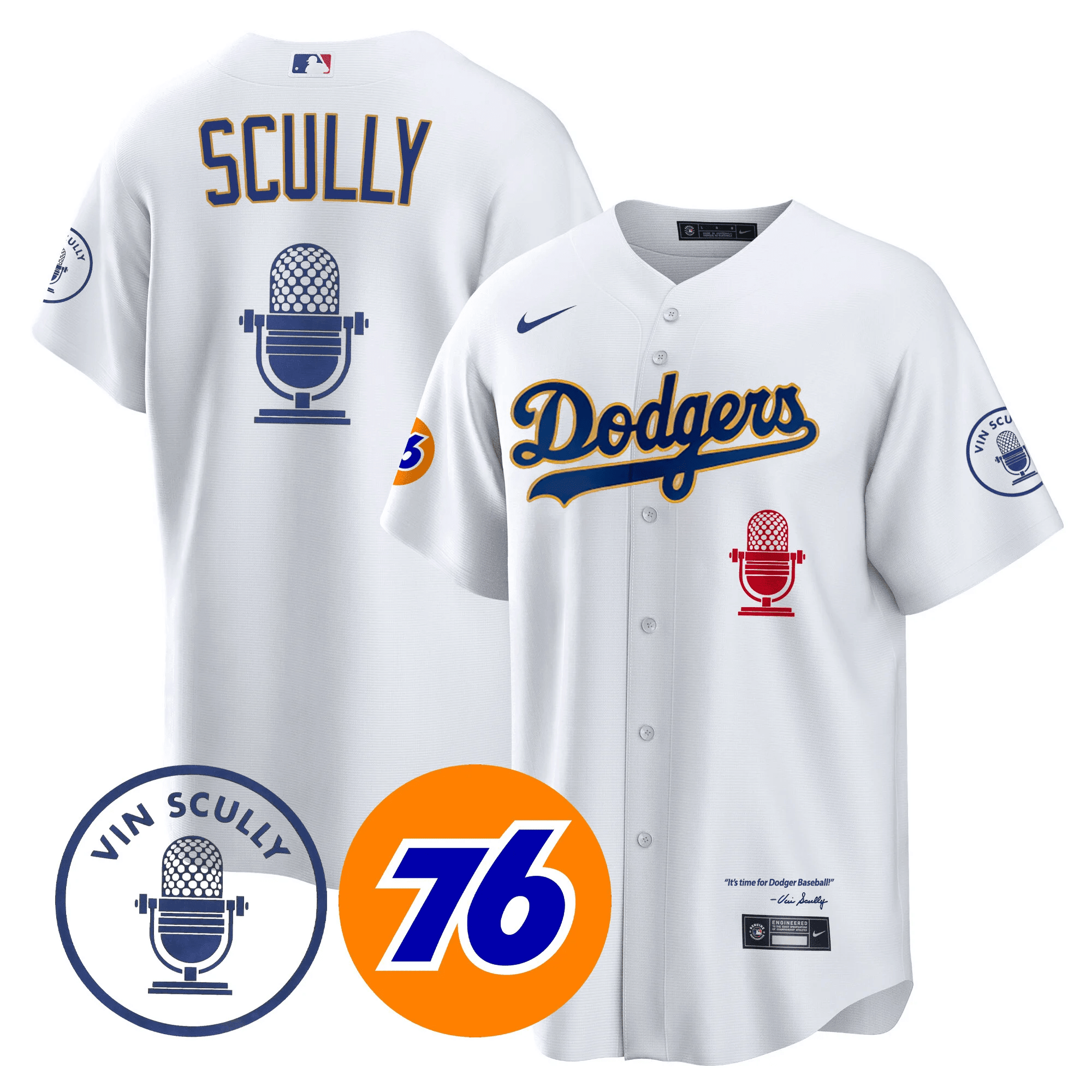 Men's Los Angeles Dodgers Vin Scully 76 Patch Gold Trim Jersey - All Stitched - Image 2