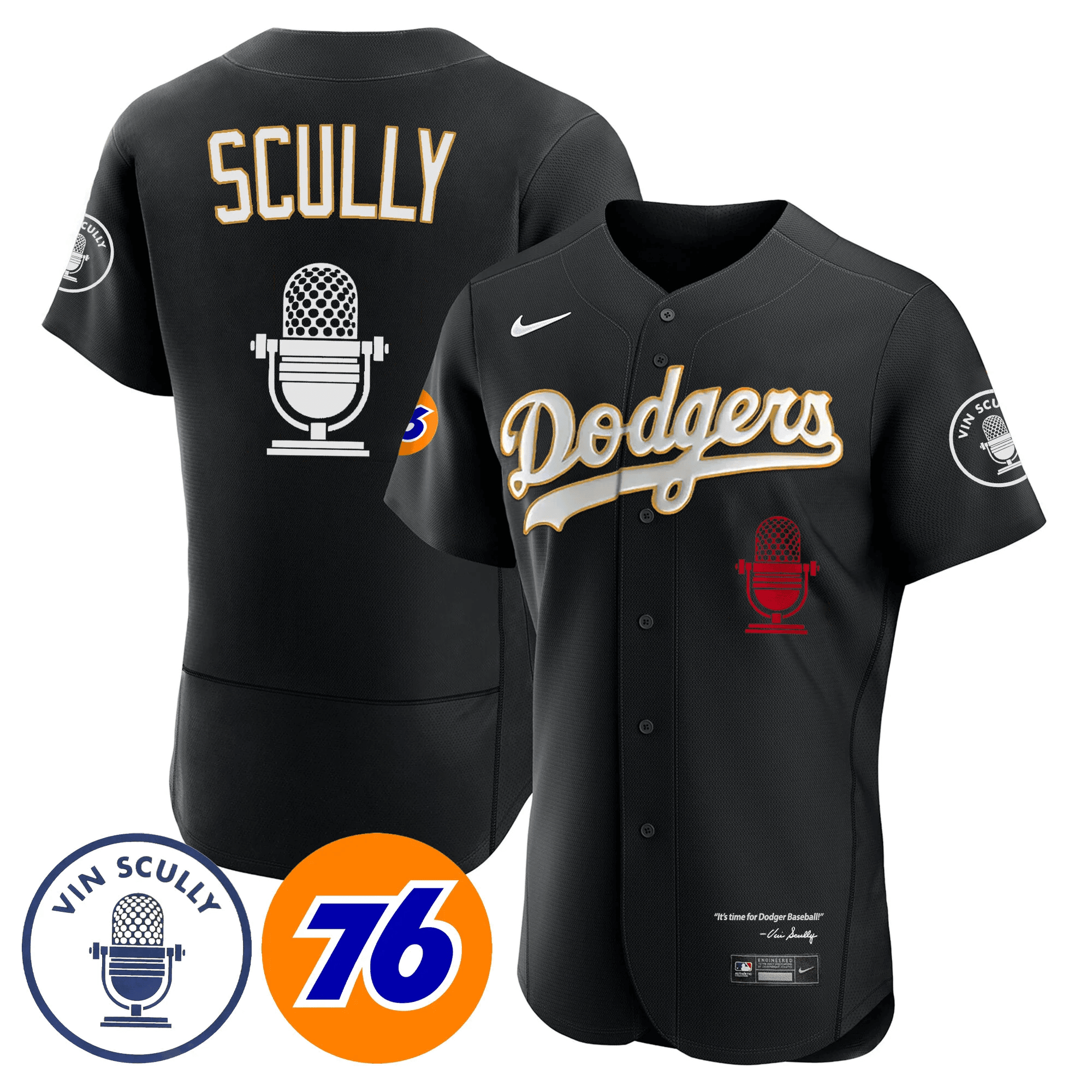 Men's Los Angeles Dodgers Vin Scully 76 Patch Gold Trim Jersey - All Stitched - Image 5