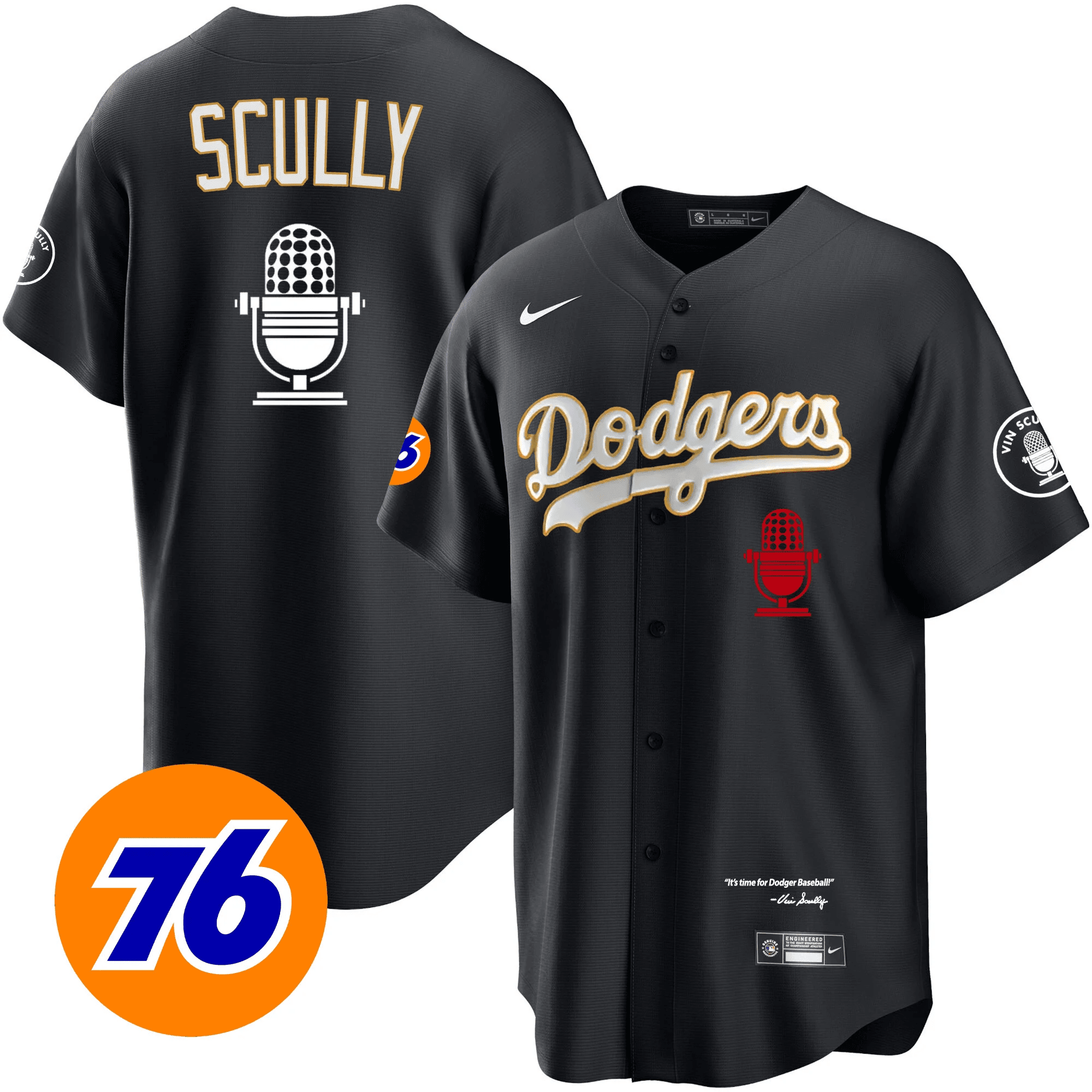 Men's Los Angeles Dodgers Vin Scully 76 Patch Gold Trim Jersey - All Stitched - Image 6