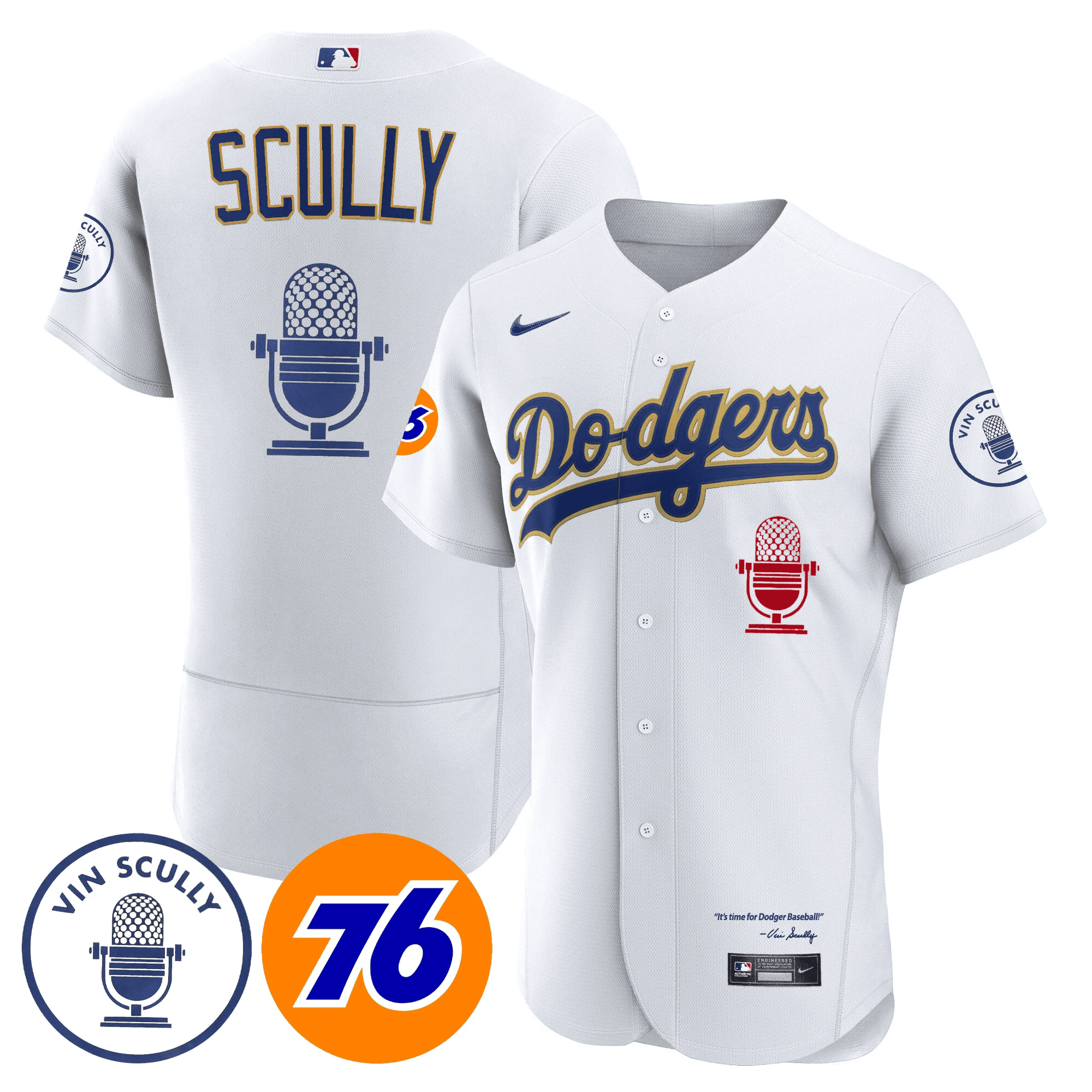 Men's Los Angeles Dodgers Vin Scully 76 Patch Gold Trim Jersey - All Stitched