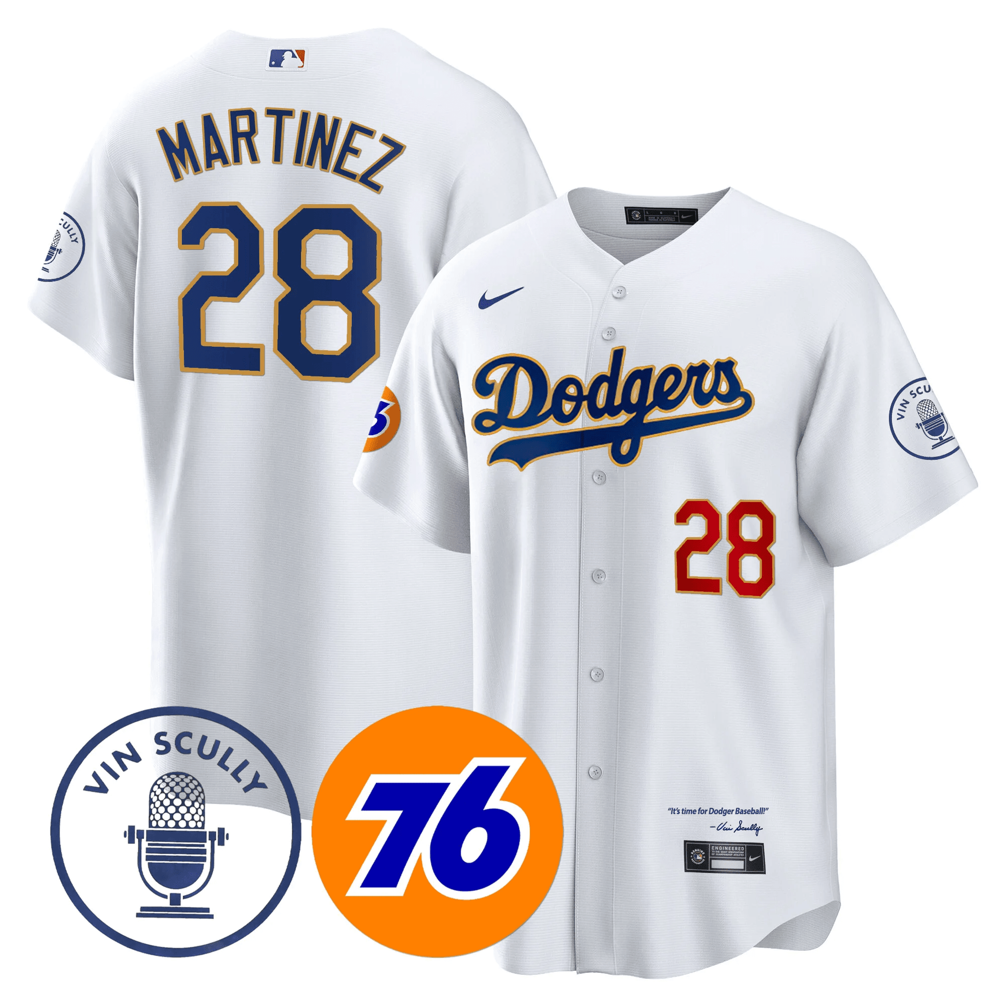 Men's Los Angeles Dodgers Vin Scully 76 Patch Gold Trim Player Jersey - All Stitched - Image 15