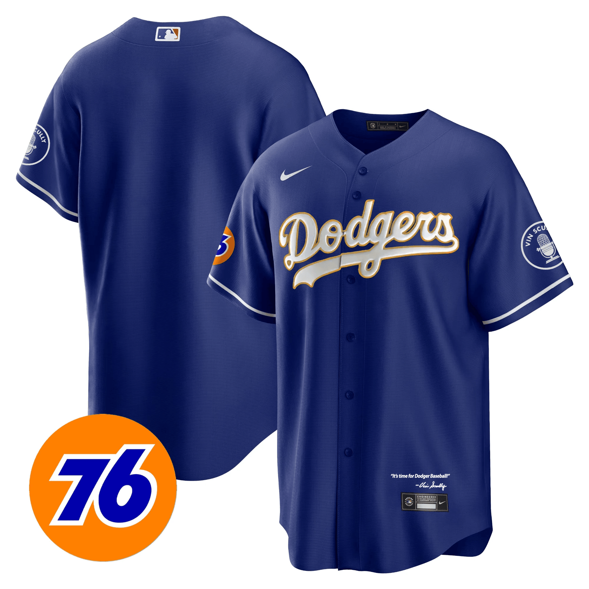 Men's Los Angeles Dodgers Vin Scully 76 Patch Gold Trim Player Jersey - All Stitched - Image 9