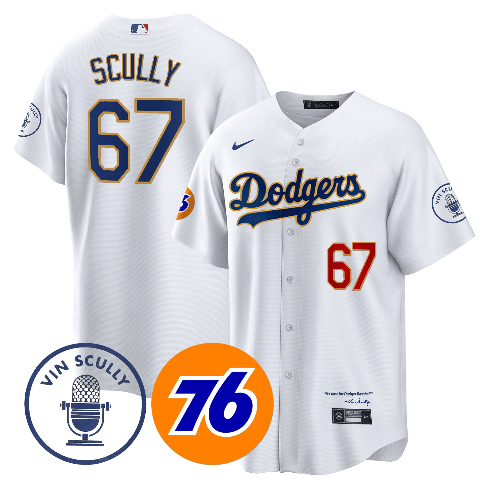 Men's Los Angeles Dodgers Vin Scully 76 Patch Gold Trim Player Jersey - All Stitched - Image 12
