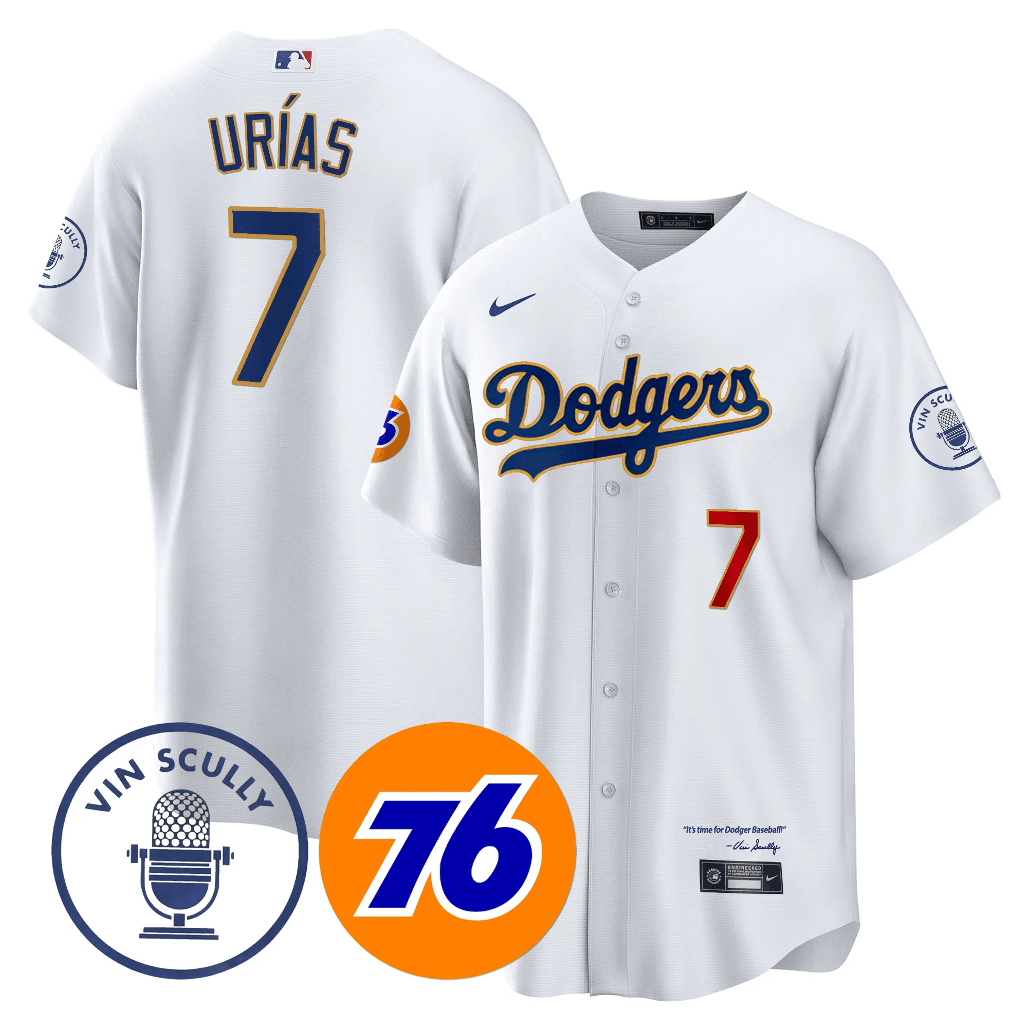 Men's Los Angeles Dodgers Vin Scully 76 Patch Gold Trim Player Jersey - All Stitched - Image 17