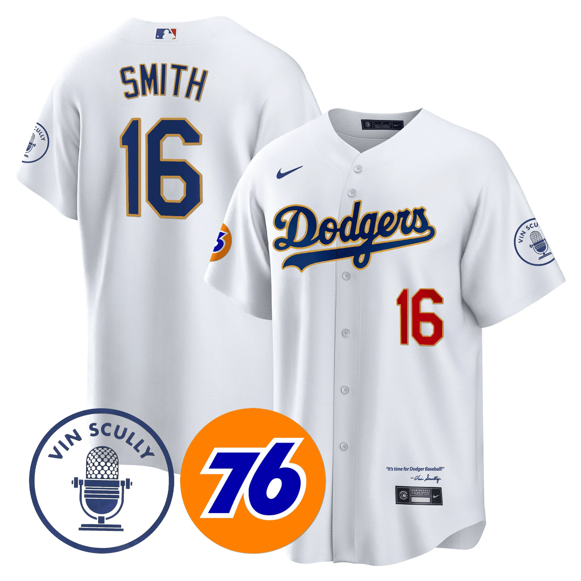 Men's Los Angeles Dodgers Vin Scully 76 Patch Gold Trim Player Jersey - All Stitched - Image 13