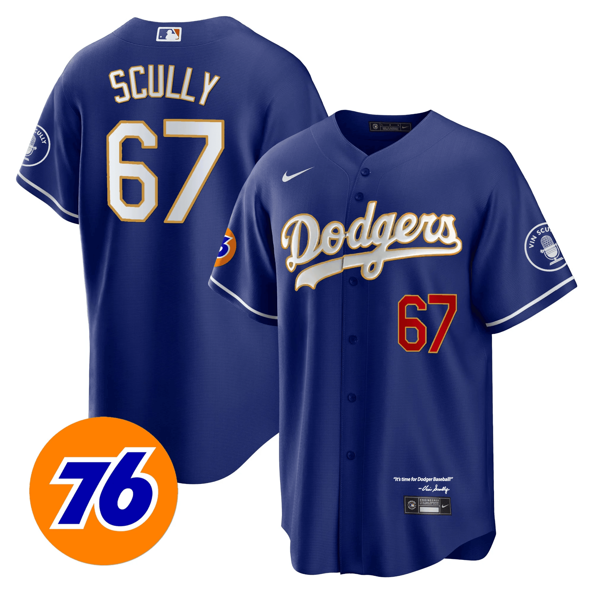 Men's Los Angeles Dodgers Vin Scully 76 Patch Gold Trim Player Jersey - All Stitched - Image 3