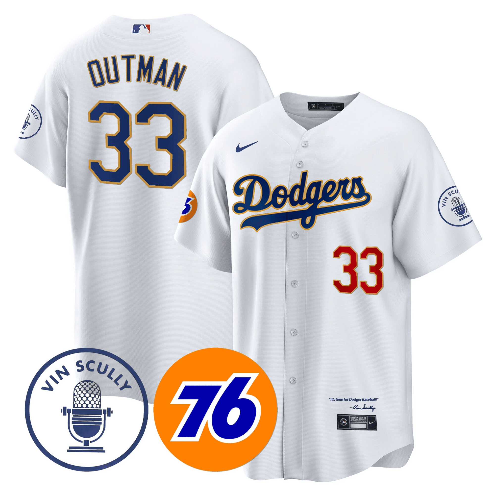 Men's Los Angeles Dodgers Vin Scully 76 Patch Gold Trim Player Jersey - All Stitched - Image 16