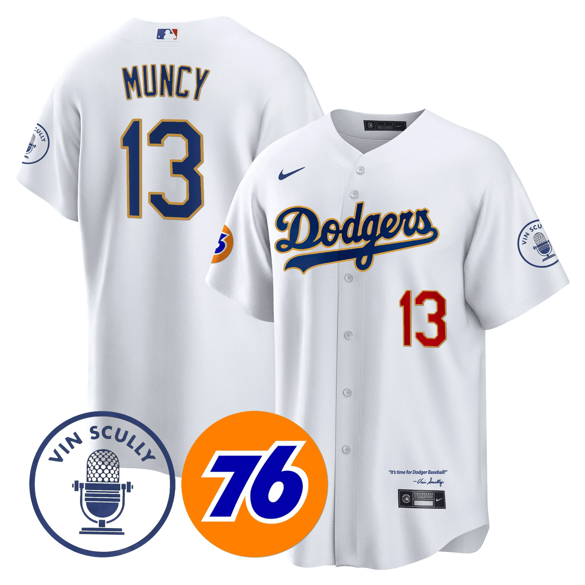 Men's Los Angeles Dodgers Vin Scully 76 Patch Gold Trim Player Jersey - All Stitched - Image 14