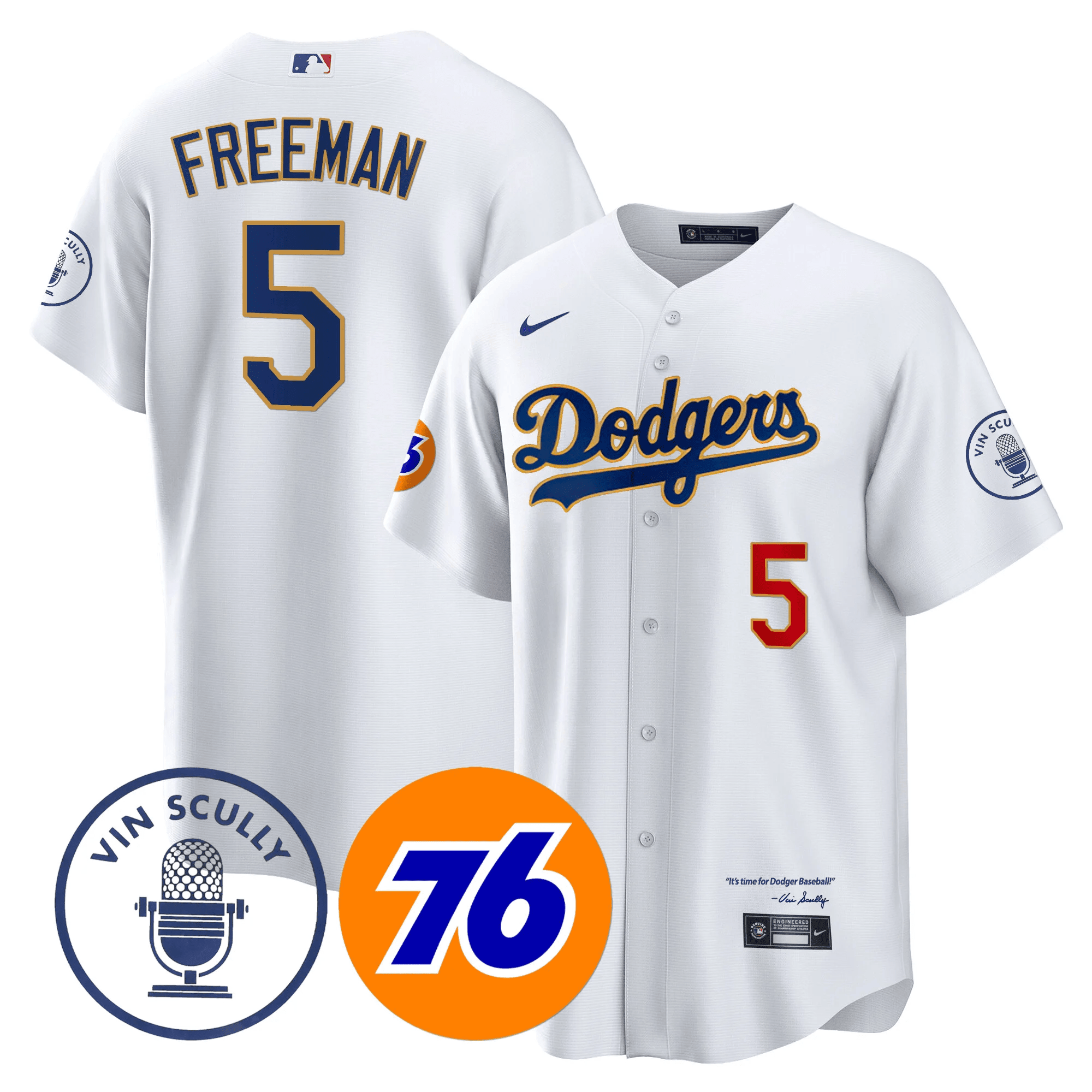 Men's Los Angeles Dodgers Vin Scully 76 Patch Gold Trim Player Jersey - All Stitched - Image 10