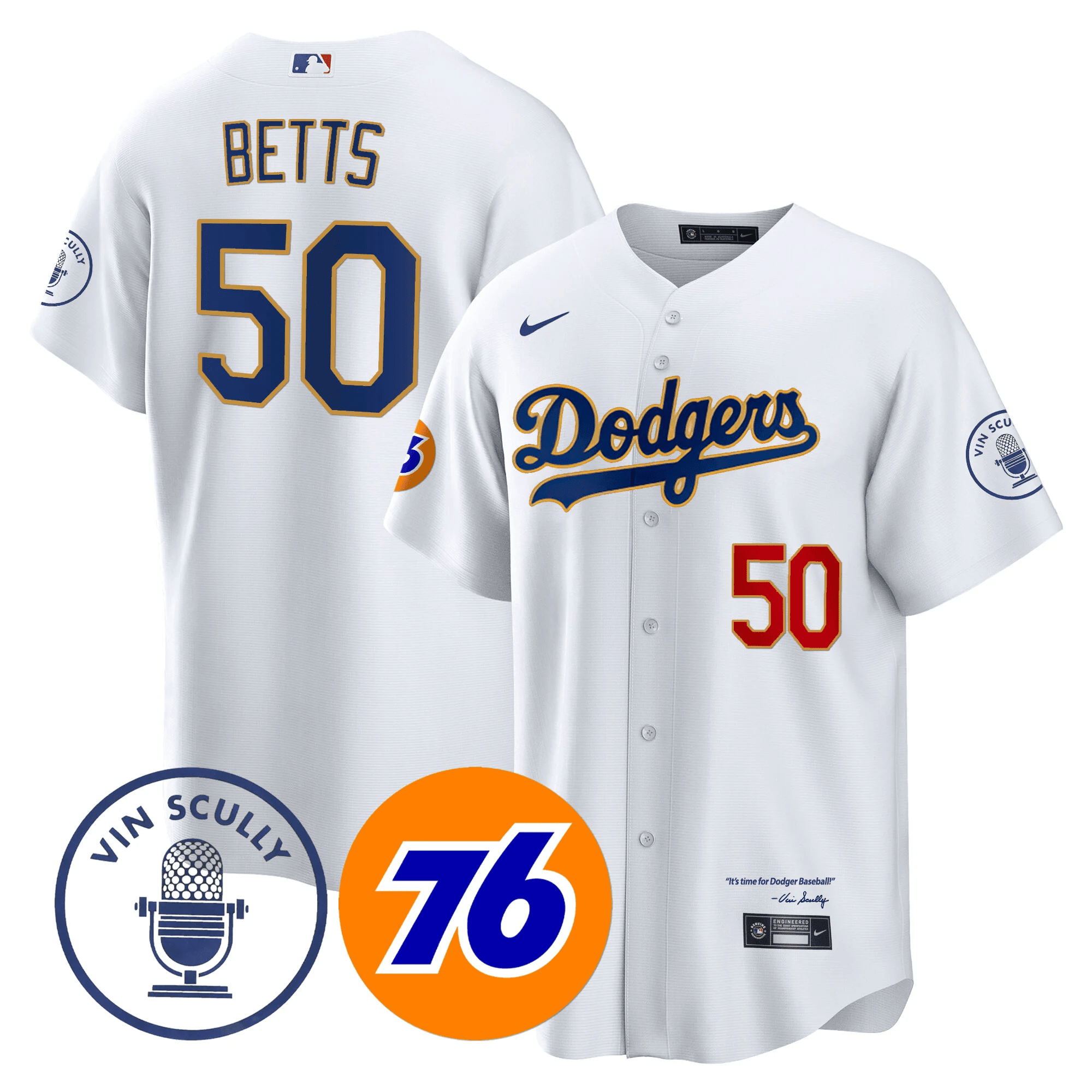 Men's Los Angeles Dodgers Vin Scully 76 Patch Gold Trim Player Jersey - All Stitched - Image 11