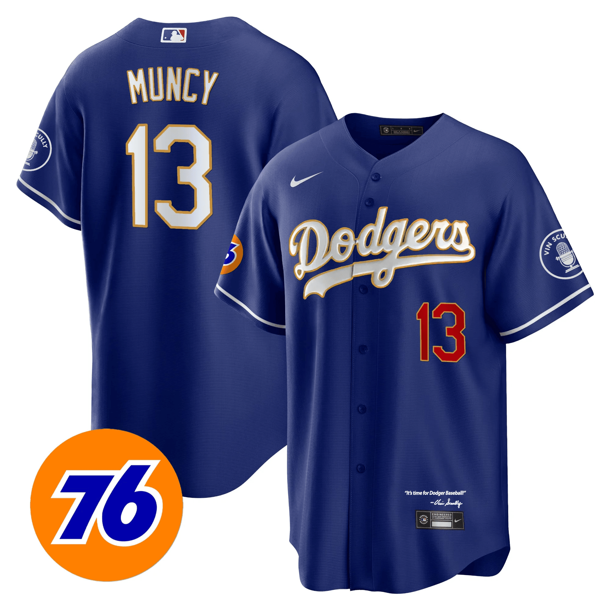 Men's Los Angeles Dodgers Vin Scully 76 Patch Gold Trim Player Jersey - All Stitched - Image 5