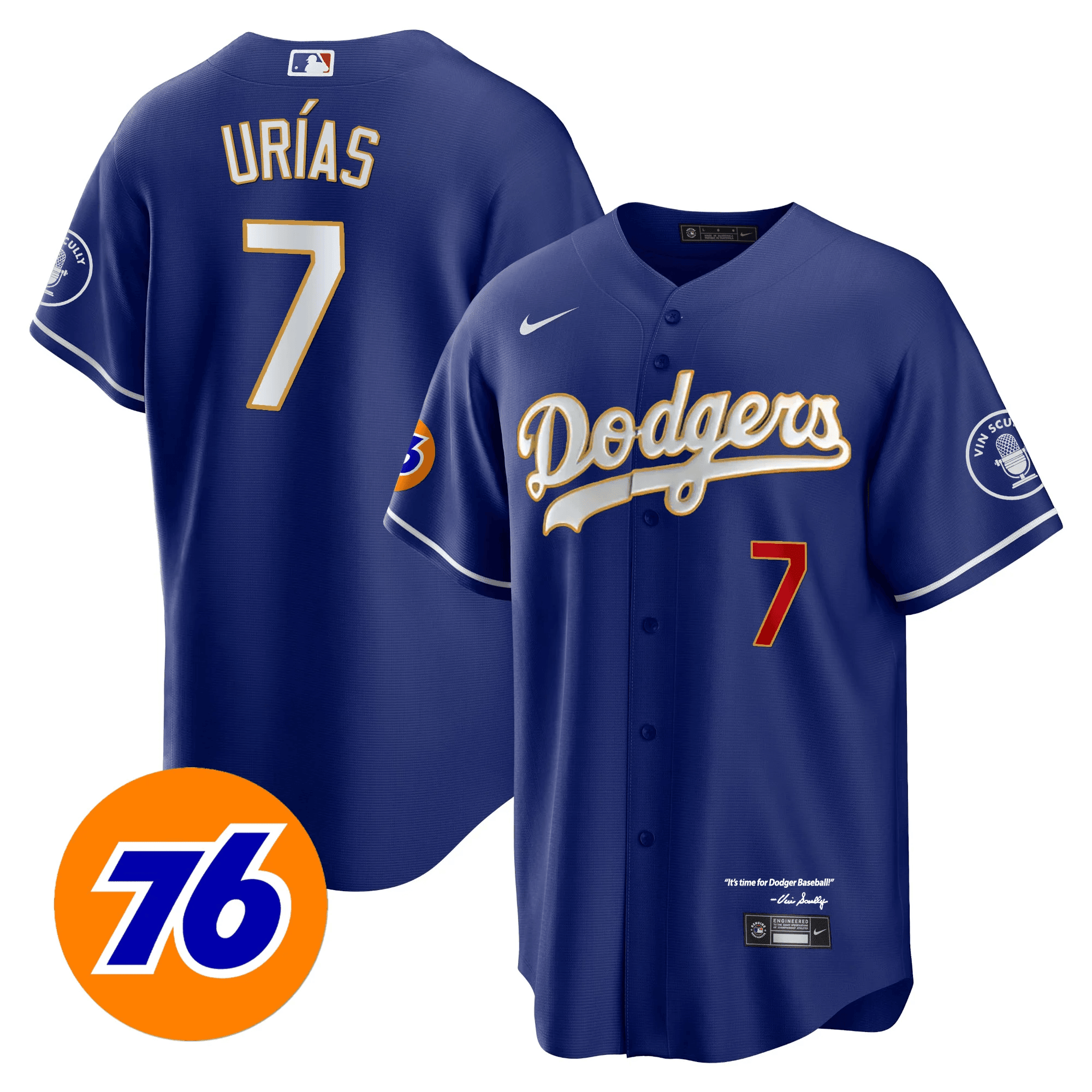 Men's Los Angeles Dodgers Vin Scully 76 Patch Gold Trim Player Jersey - All Stitched - Image 8