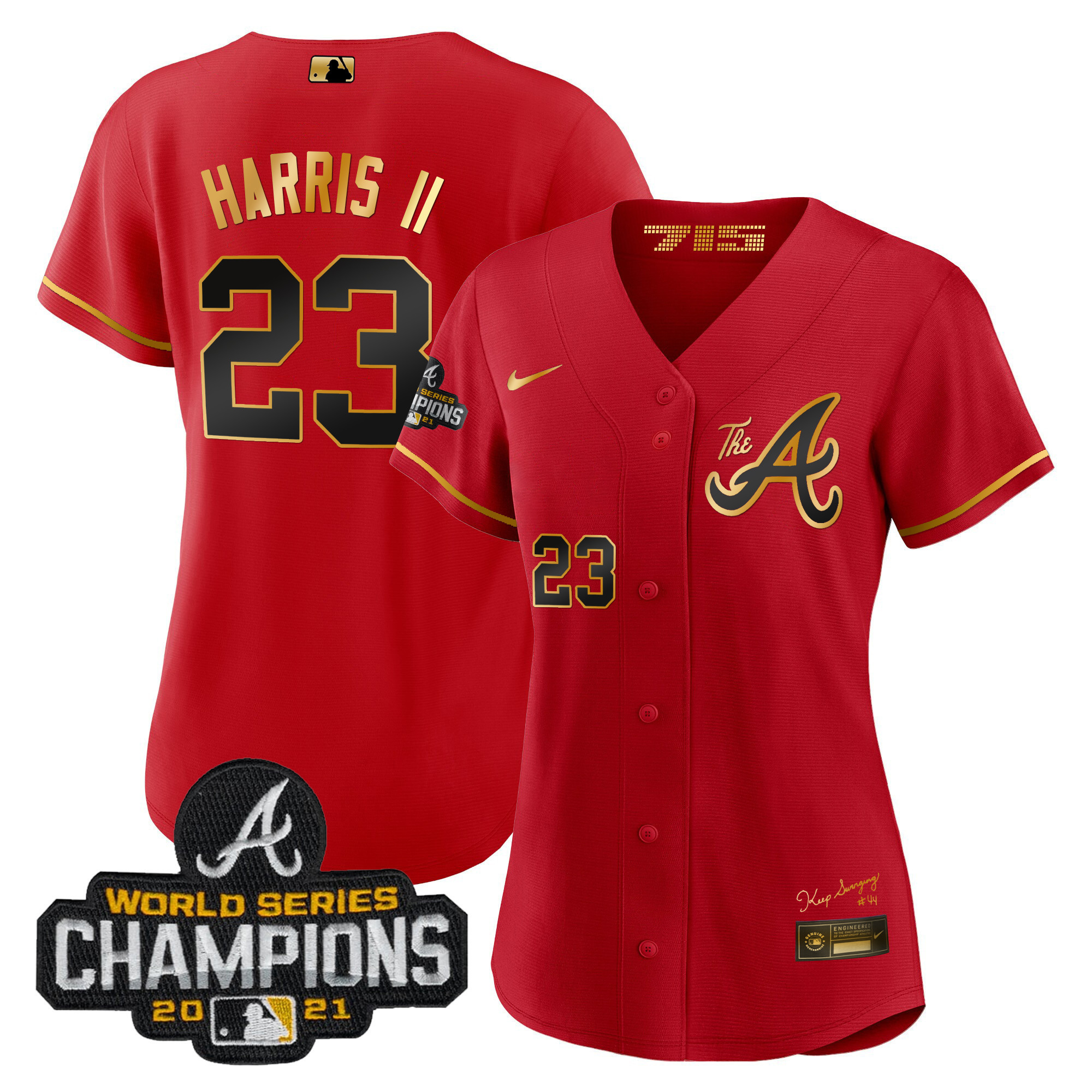 Women's Atlanta Braves Champions City Connect Gold Jersey - All Stitched - Image 24