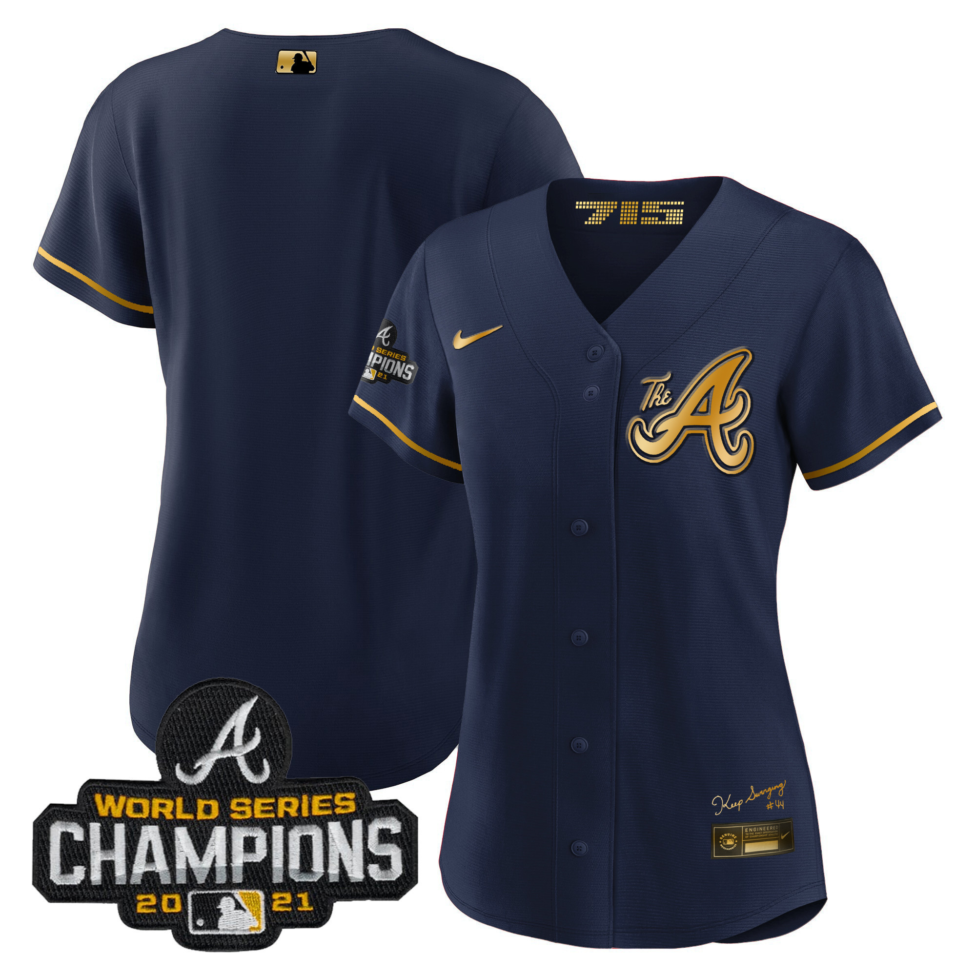 Women's Atlanta Braves Champions City Connect Gold Jersey - All Stitched - Image 40