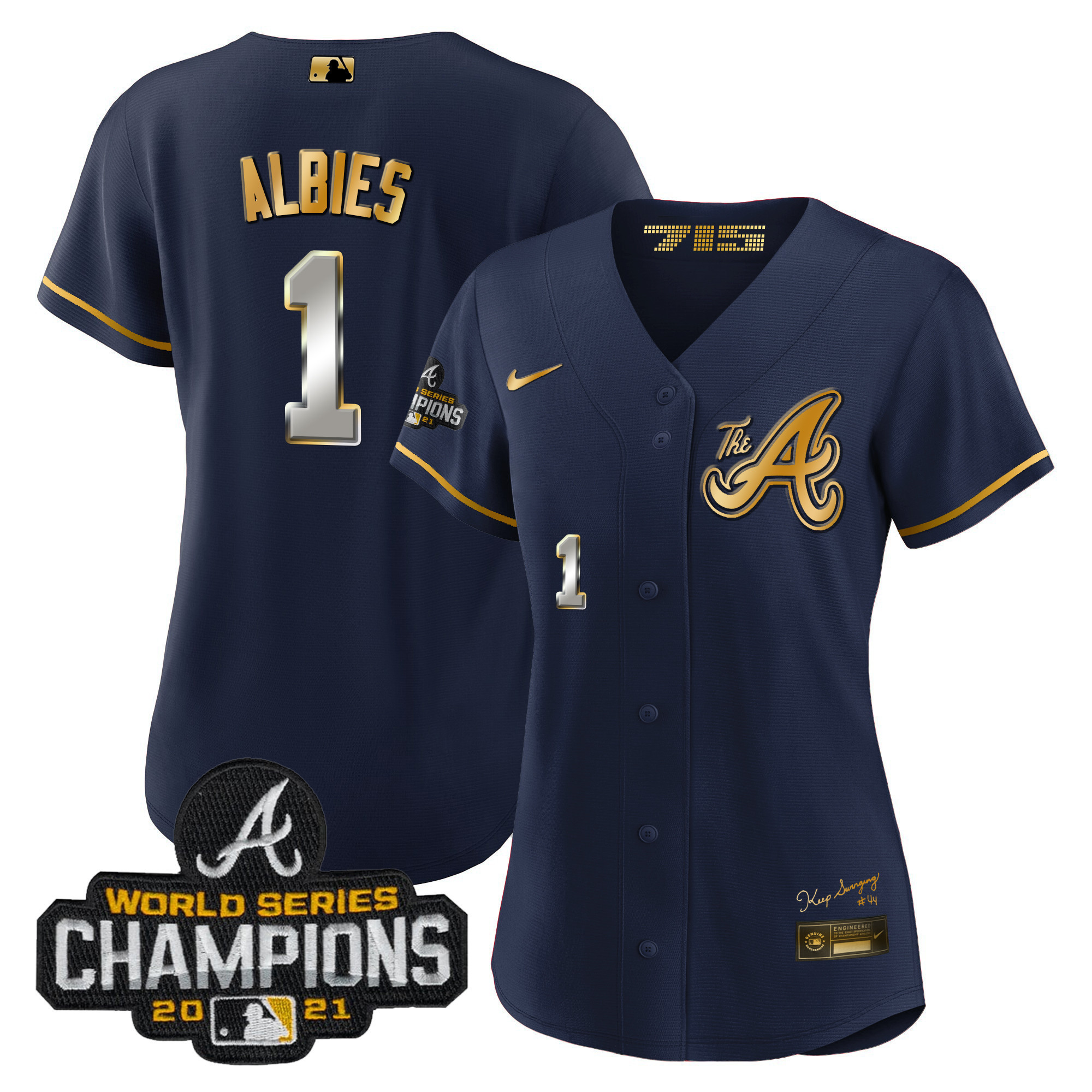 Women's Atlanta Braves Champions City Connect Gold Jersey - All Stitched - Image 36