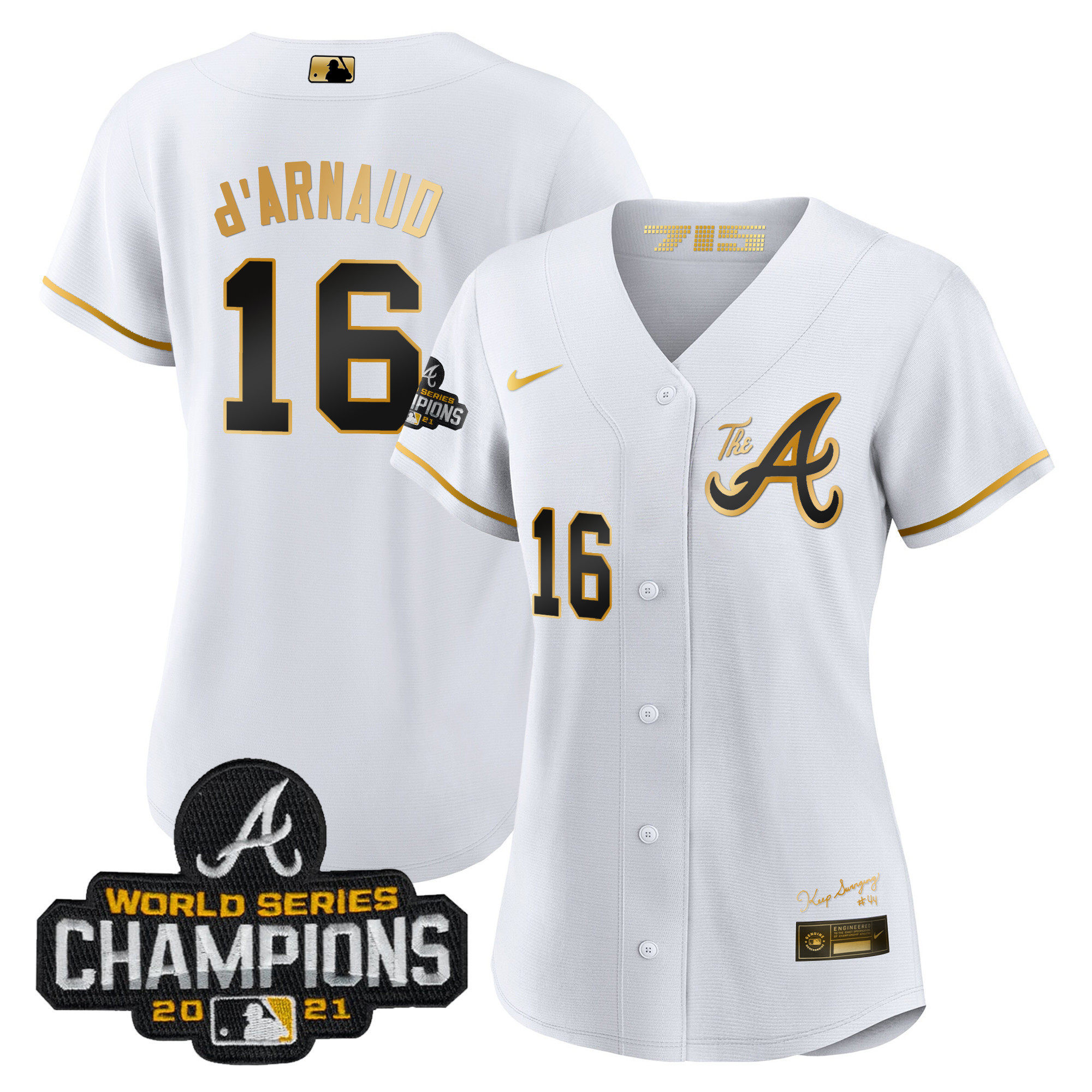 Women's Atlanta Braves Champions City Connect Gold Jersey - All Stitched - Image 2