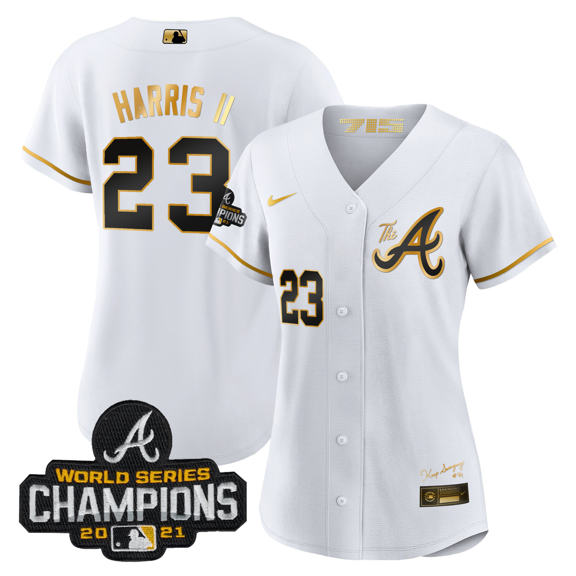 Women's Atlanta Braves Champions City Connect Gold Jersey - All Stitched - Image 4