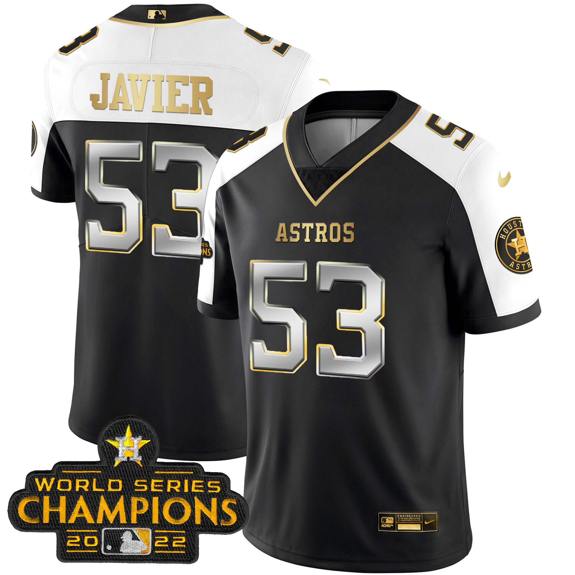 Houston Astros 2023 Champions Patch Vapor Gold Jersey - All Stitched - Image 7