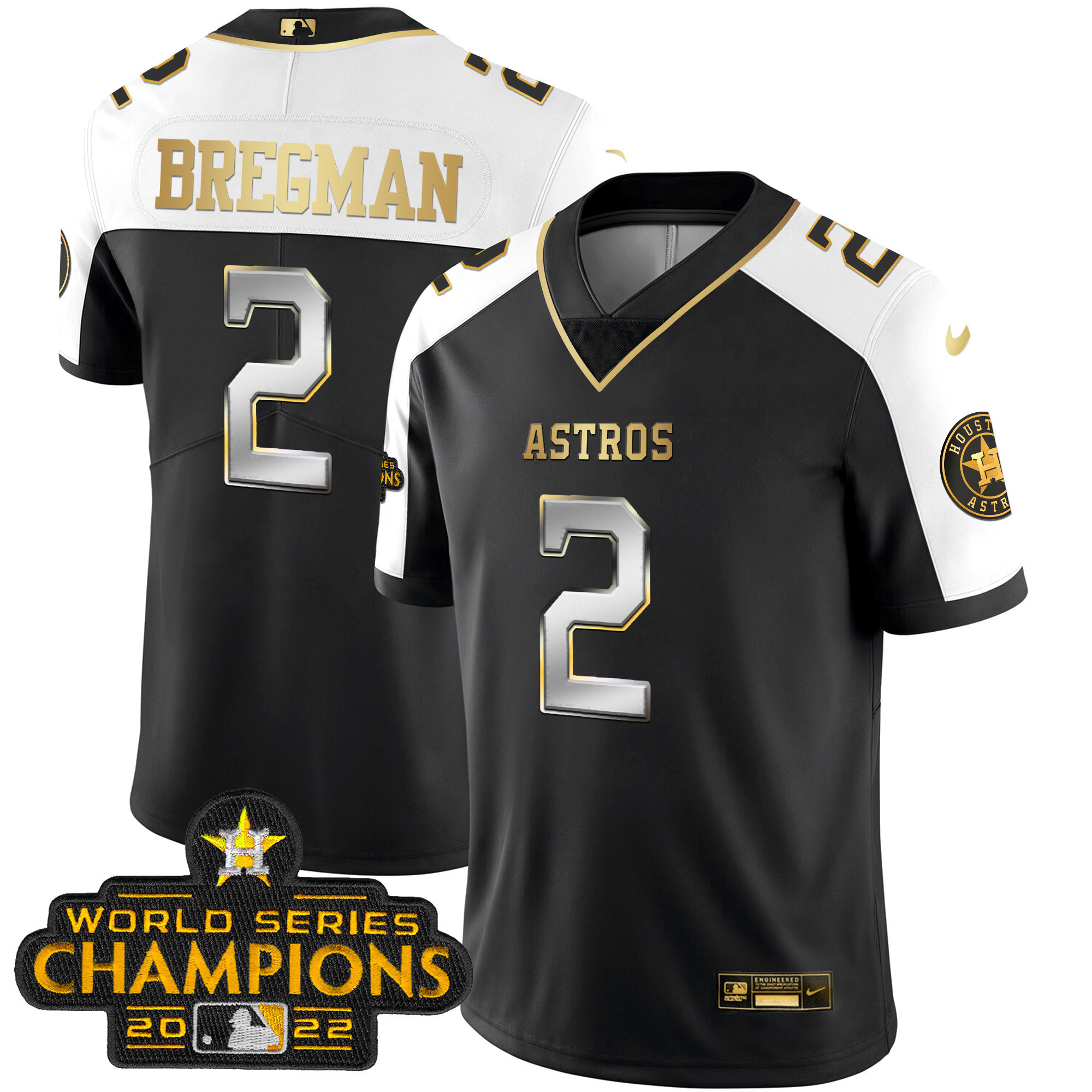 Houston Astros 2023 Champions Patch Vapor Gold Jersey - All Stitched - Image 2