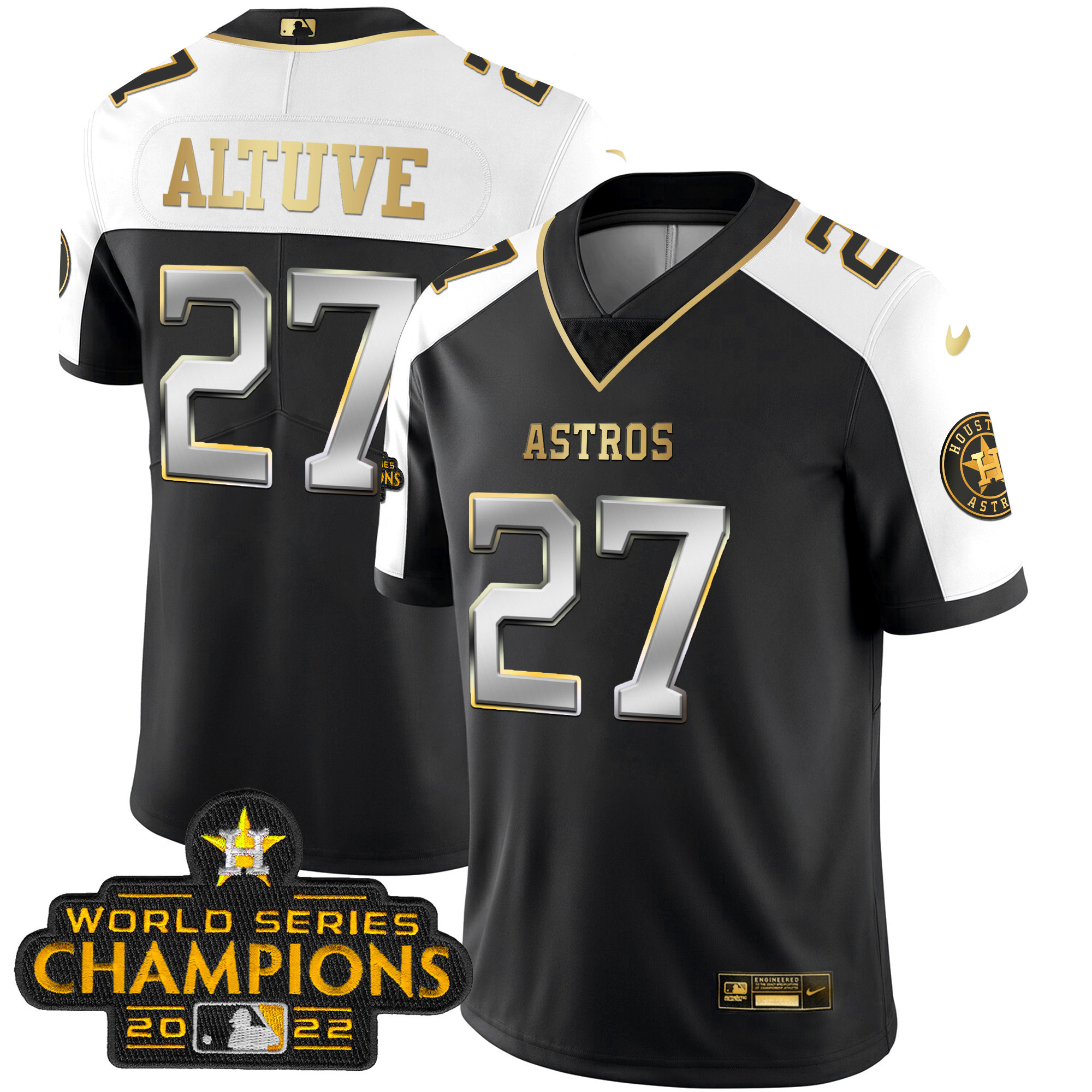 Houston Astros 2023 Champions Patch Vapor Gold Jersey - All Stitched - Image 3