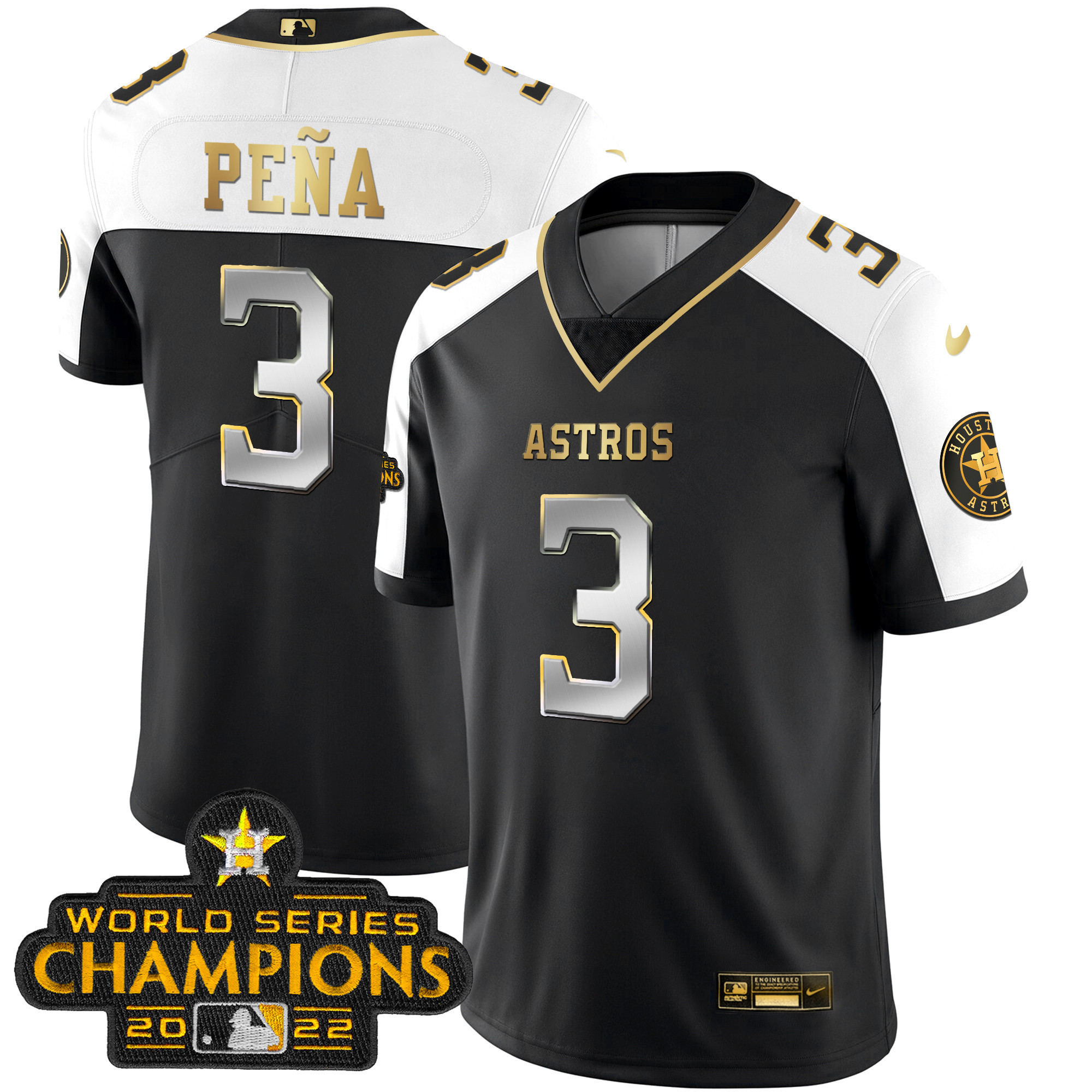 Houston Astros 2023 Champions Patch Vapor Gold Jersey - All Stitched