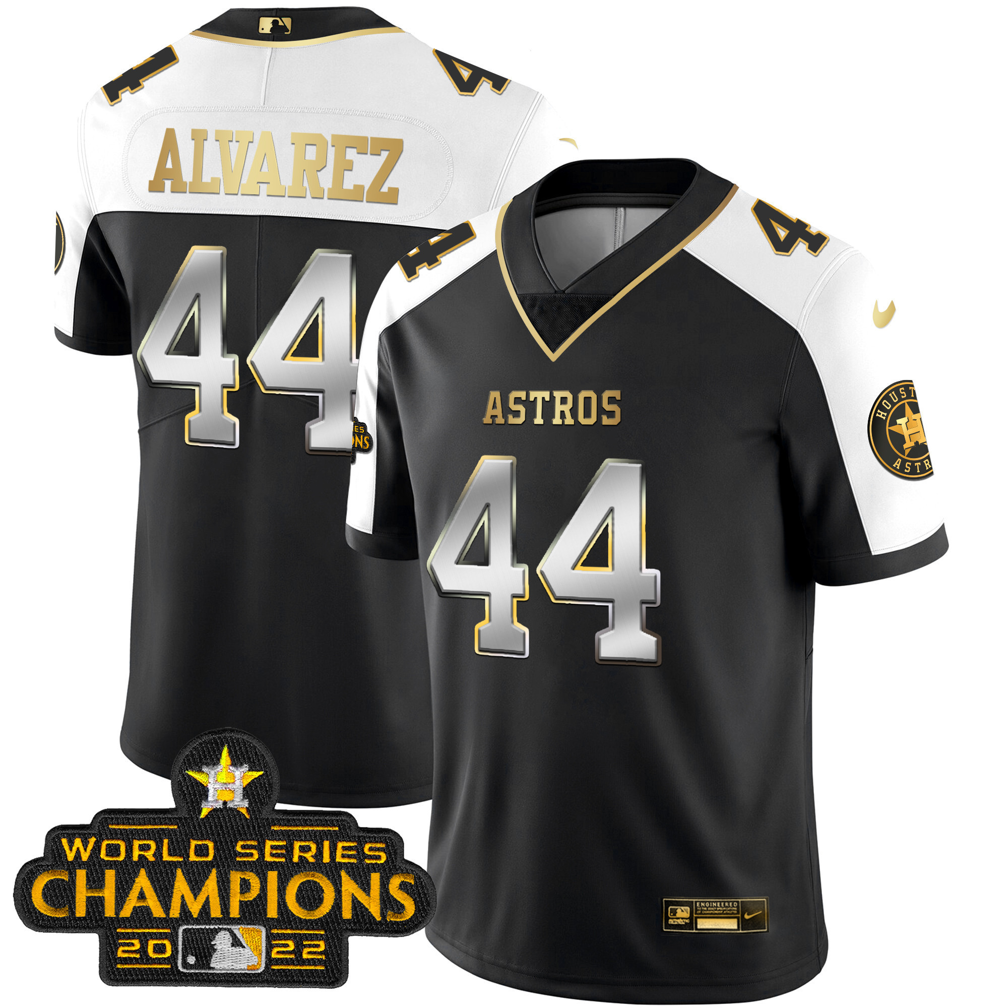 Houston Astros 2023 Champions Patch Vapor Gold Jersey - All Stitched - Image 4
