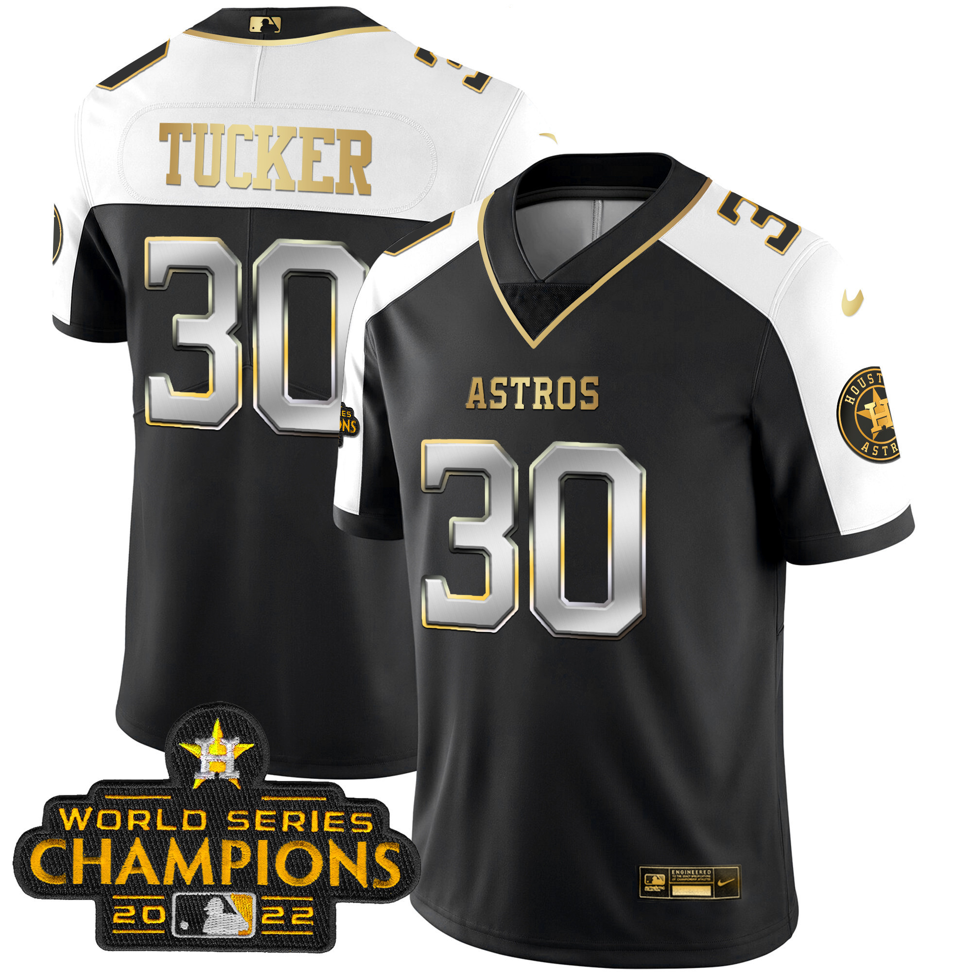 Houston Astros 2023 Champions Patch Vapor Gold Jersey - All Stitched - Image 6
