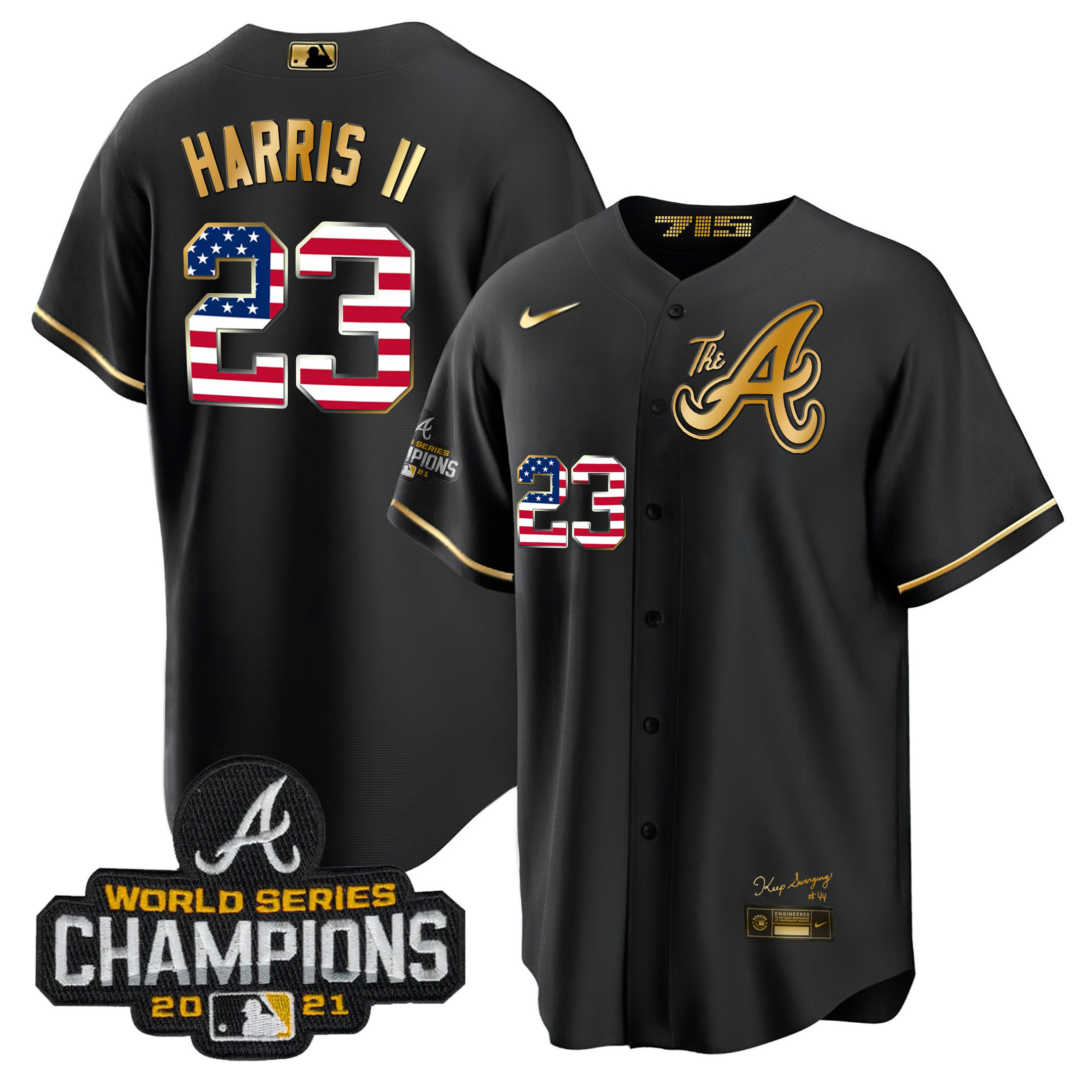 Men's Atlanta Braves The A Gold Flag Cool Base Jersey - All Stitched - Image 24