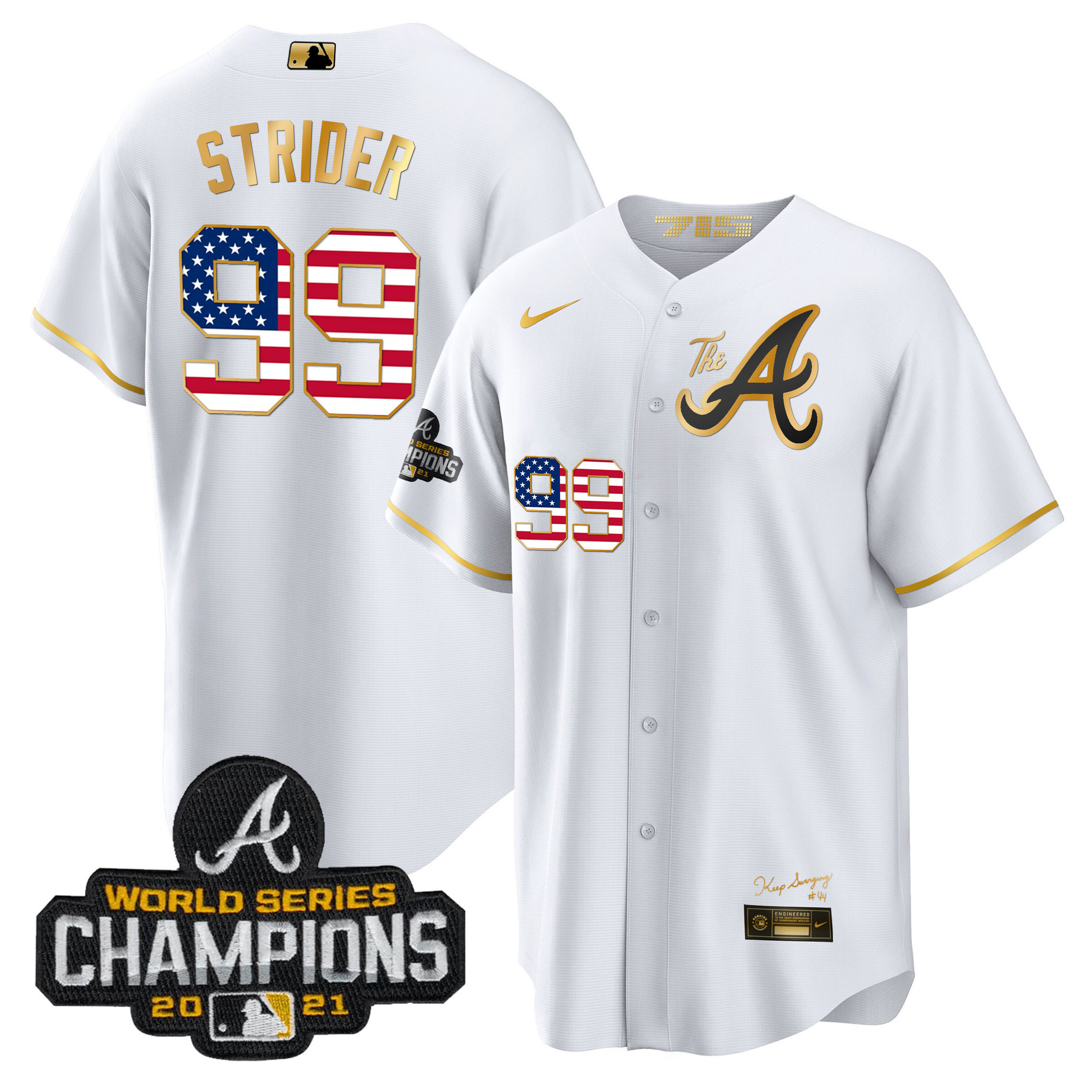 Men's Atlanta Braves The A Gold Flag Cool Base Jersey - All Stitched - Image 19