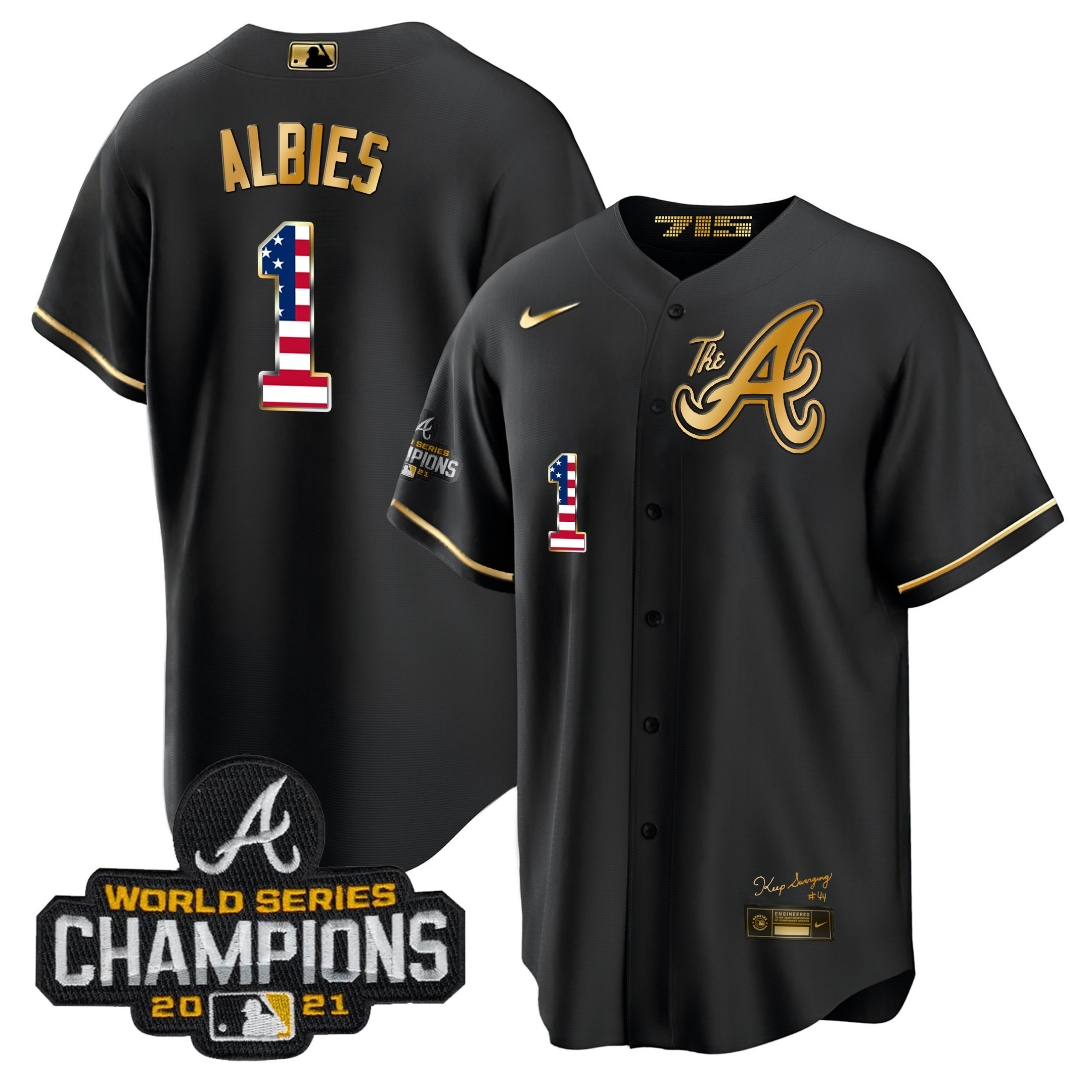 Men's Atlanta Braves The A Gold Flag Cool Base Jersey - All Stitched - Image 26