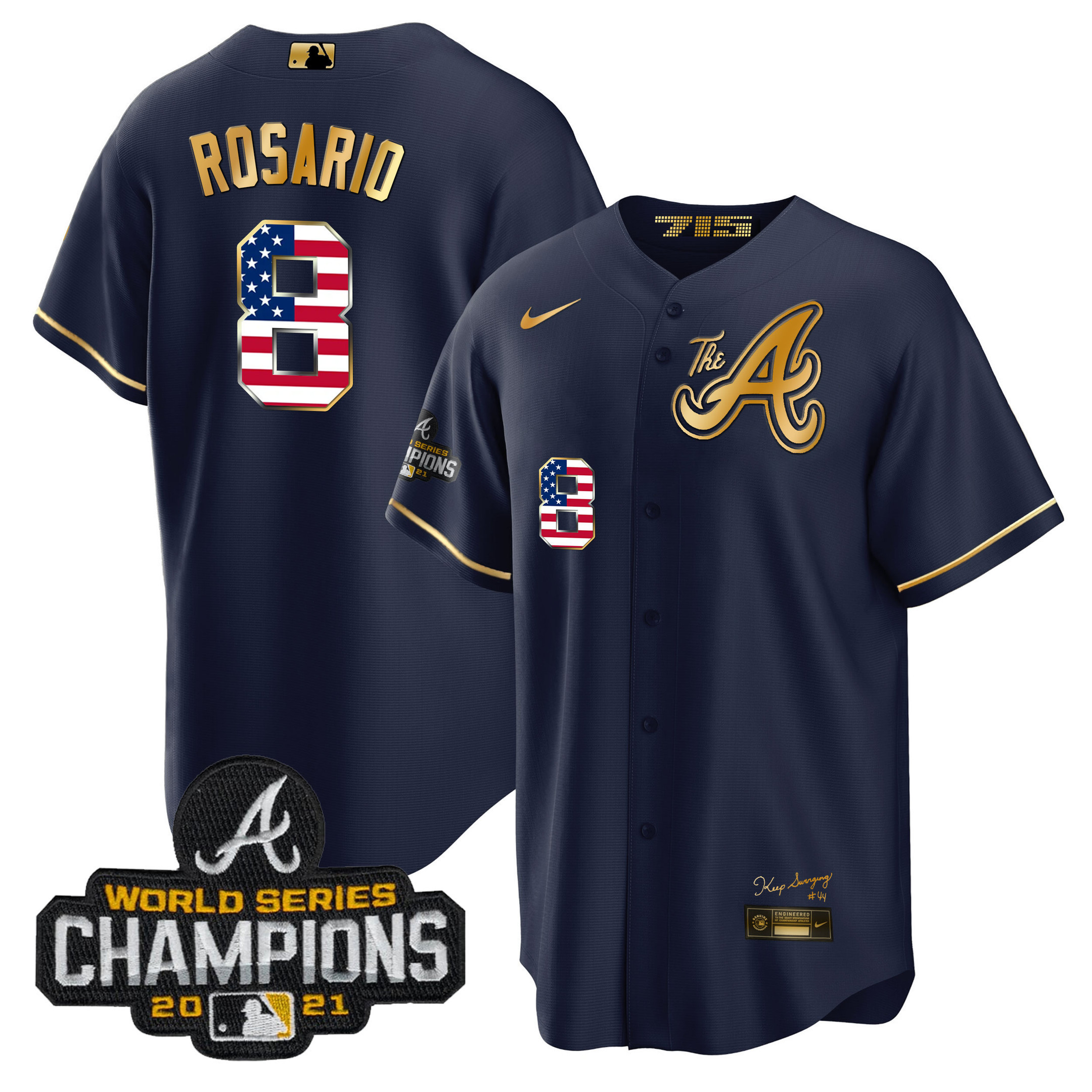 Men's Atlanta Braves The A Gold Flag Cool Base Jersey - All Stitched - Image 37