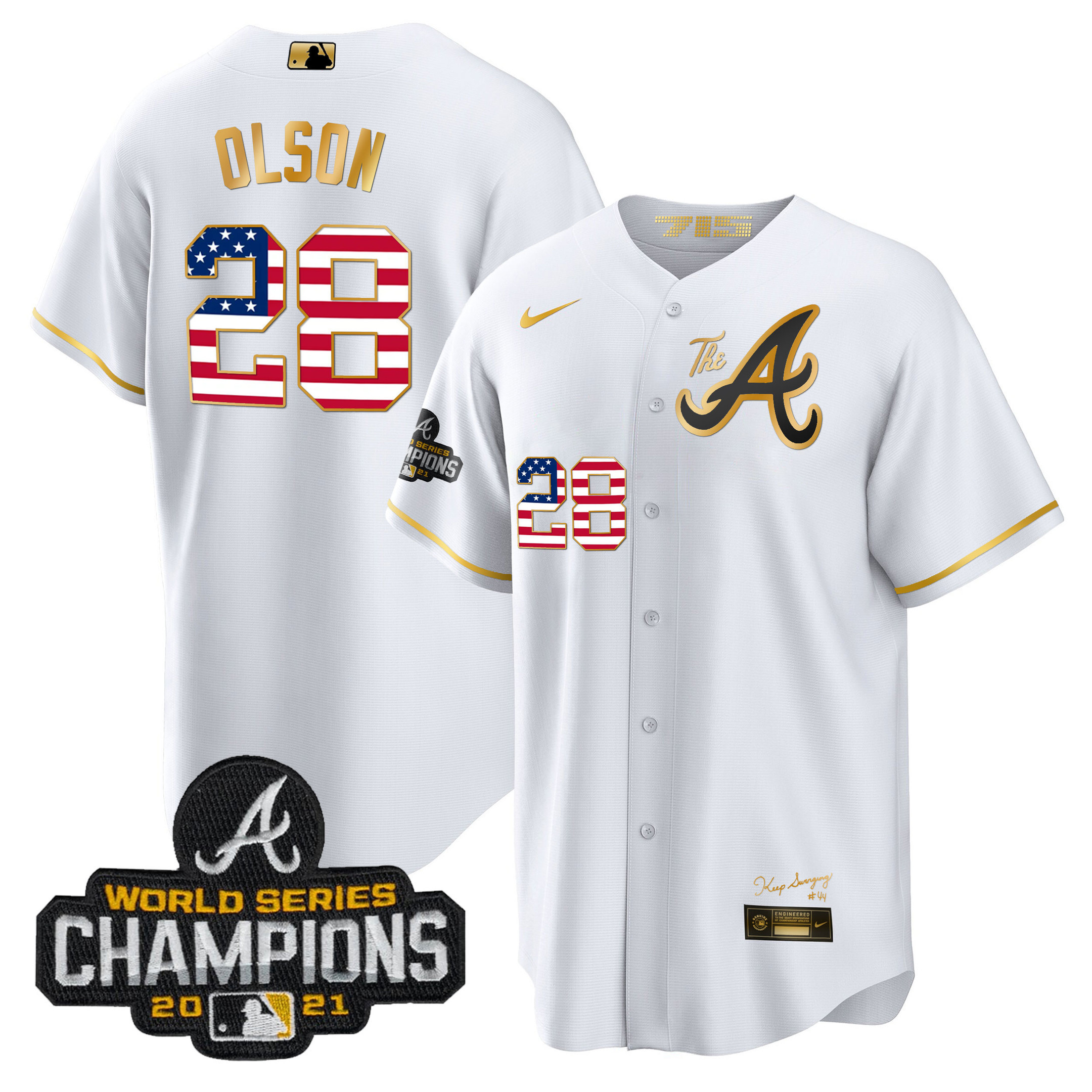 Men's Atlanta Braves The A Gold Flag Cool Base Jersey - All Stitched - Image 15