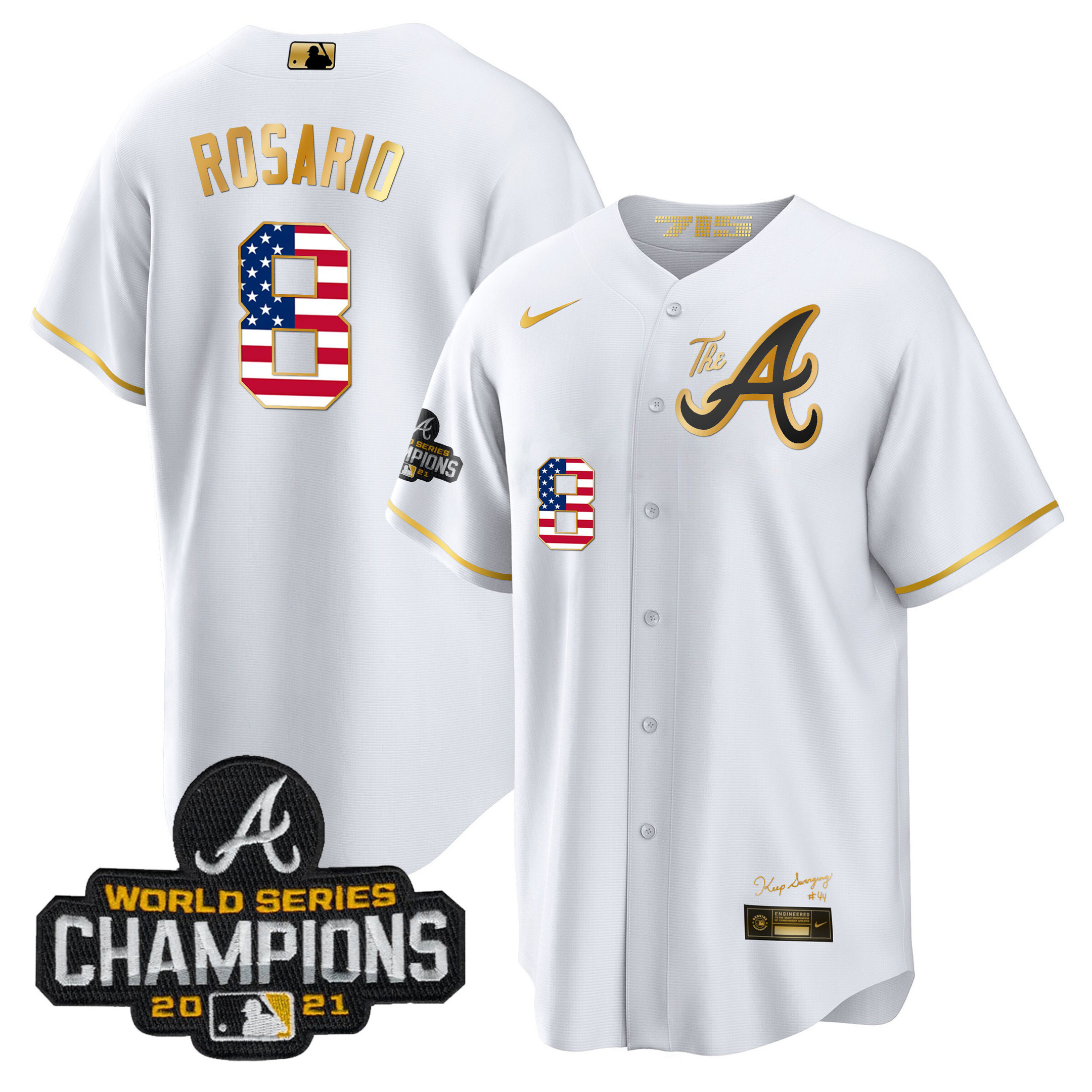 Men's Atlanta Braves The A Gold Flag Cool Base Jersey - All Stitched - Image 17