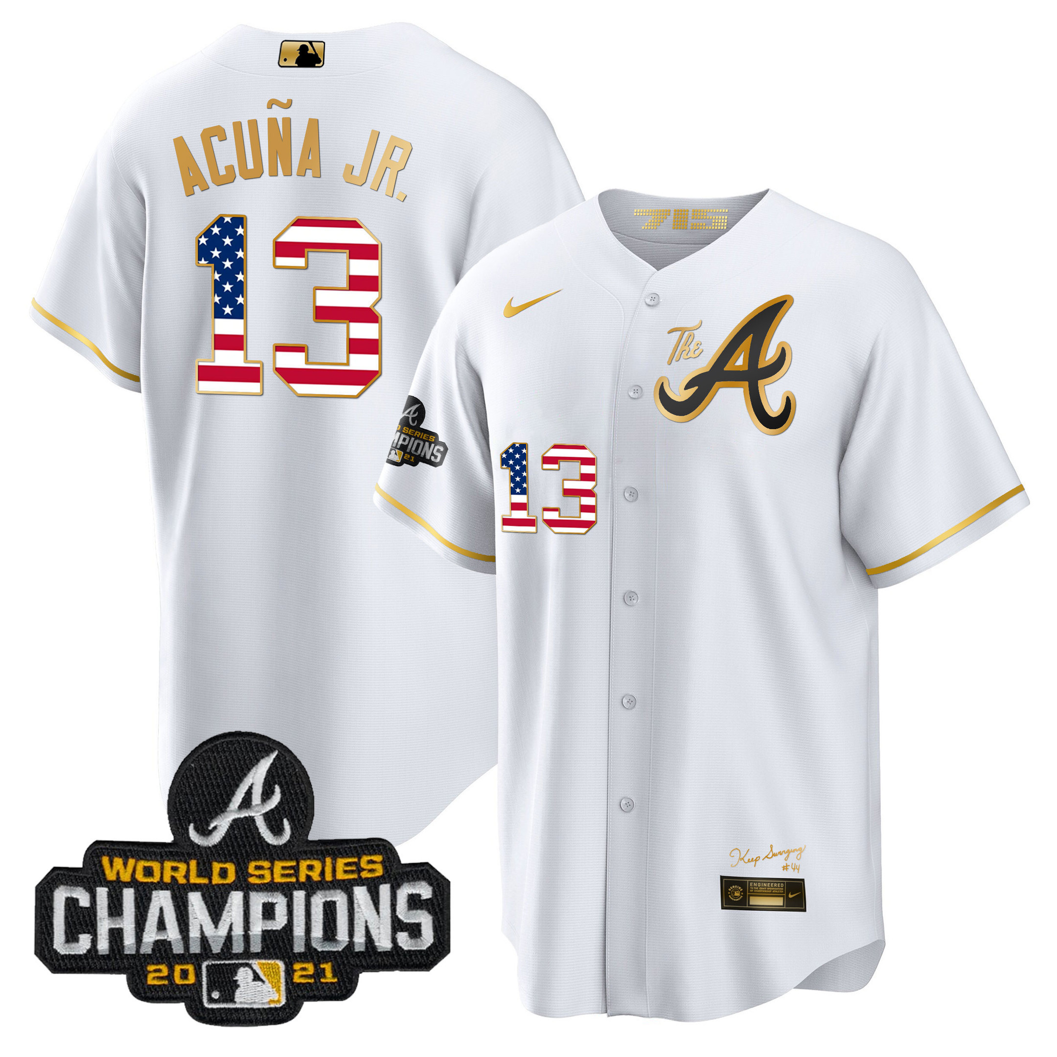 Men's Atlanta Braves The A Gold Flag Cool Base Jersey - All Stitched - Image 11