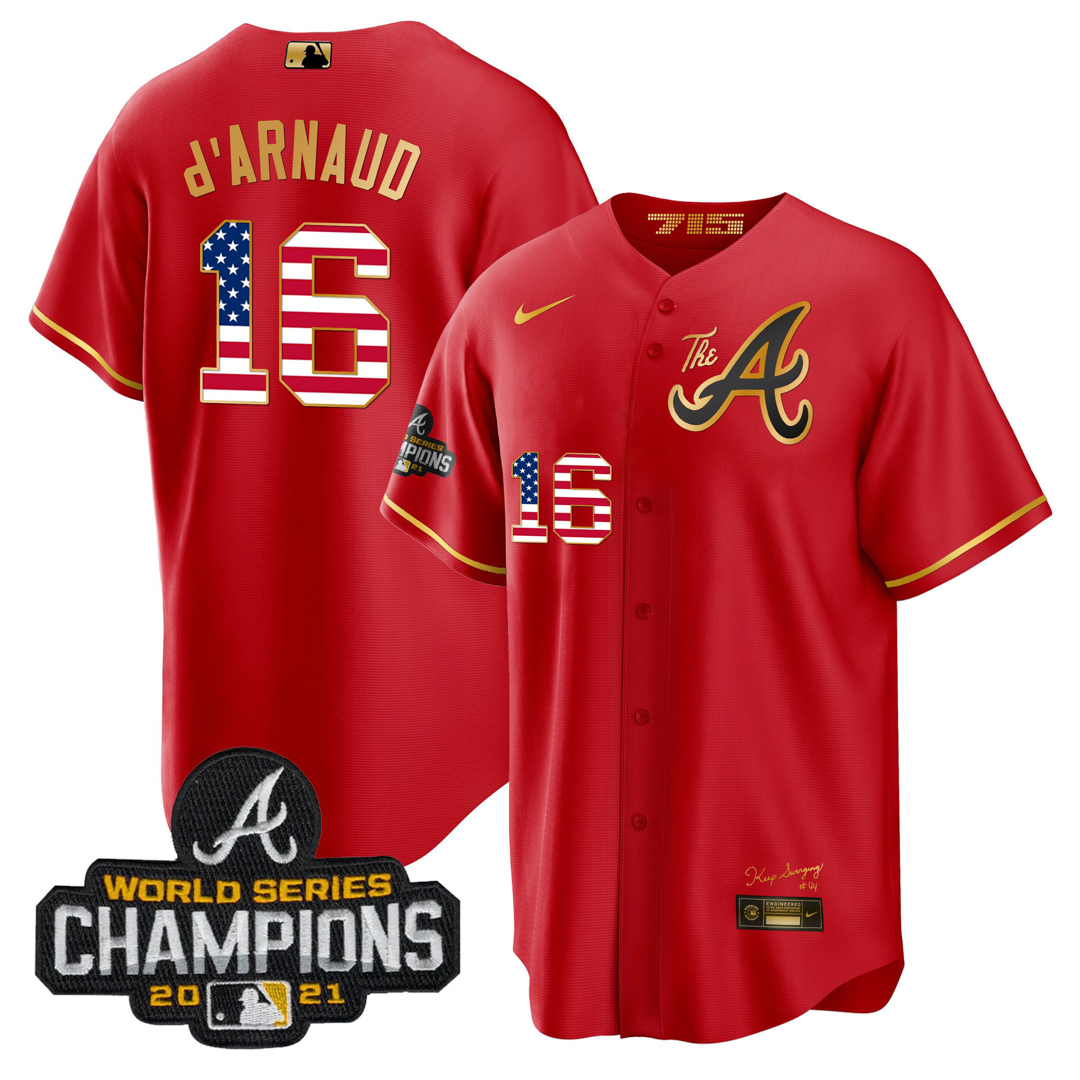 Men's Atlanta Braves The A Gold Flag Cool Base Jersey - All Stitched - Image 2