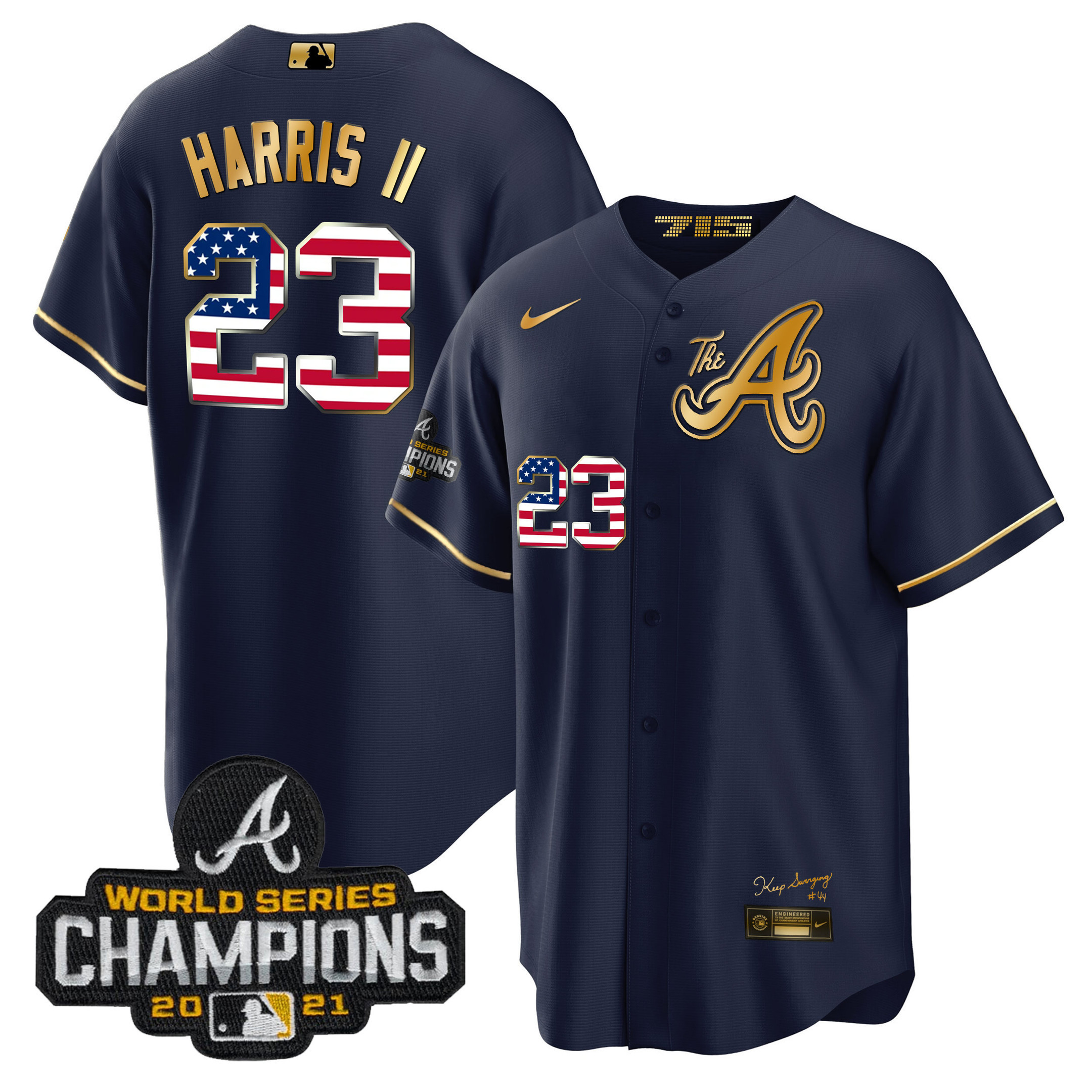 Men's Atlanta Braves The A Gold Flag Cool Base Jersey - All Stitched - Image 34