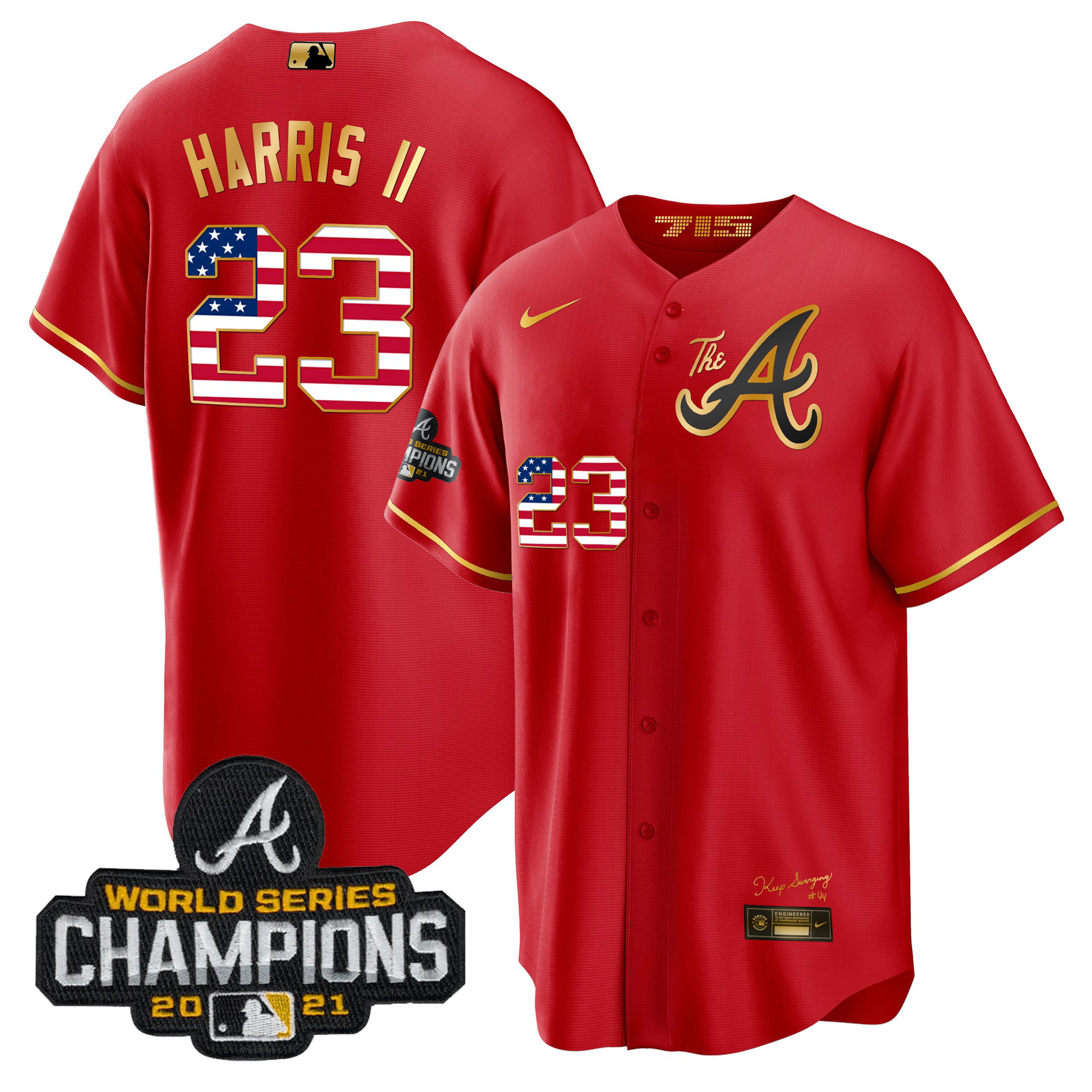 Men's Atlanta Braves The A Gold Flag Cool Base Jersey - All Stitched - Image 4